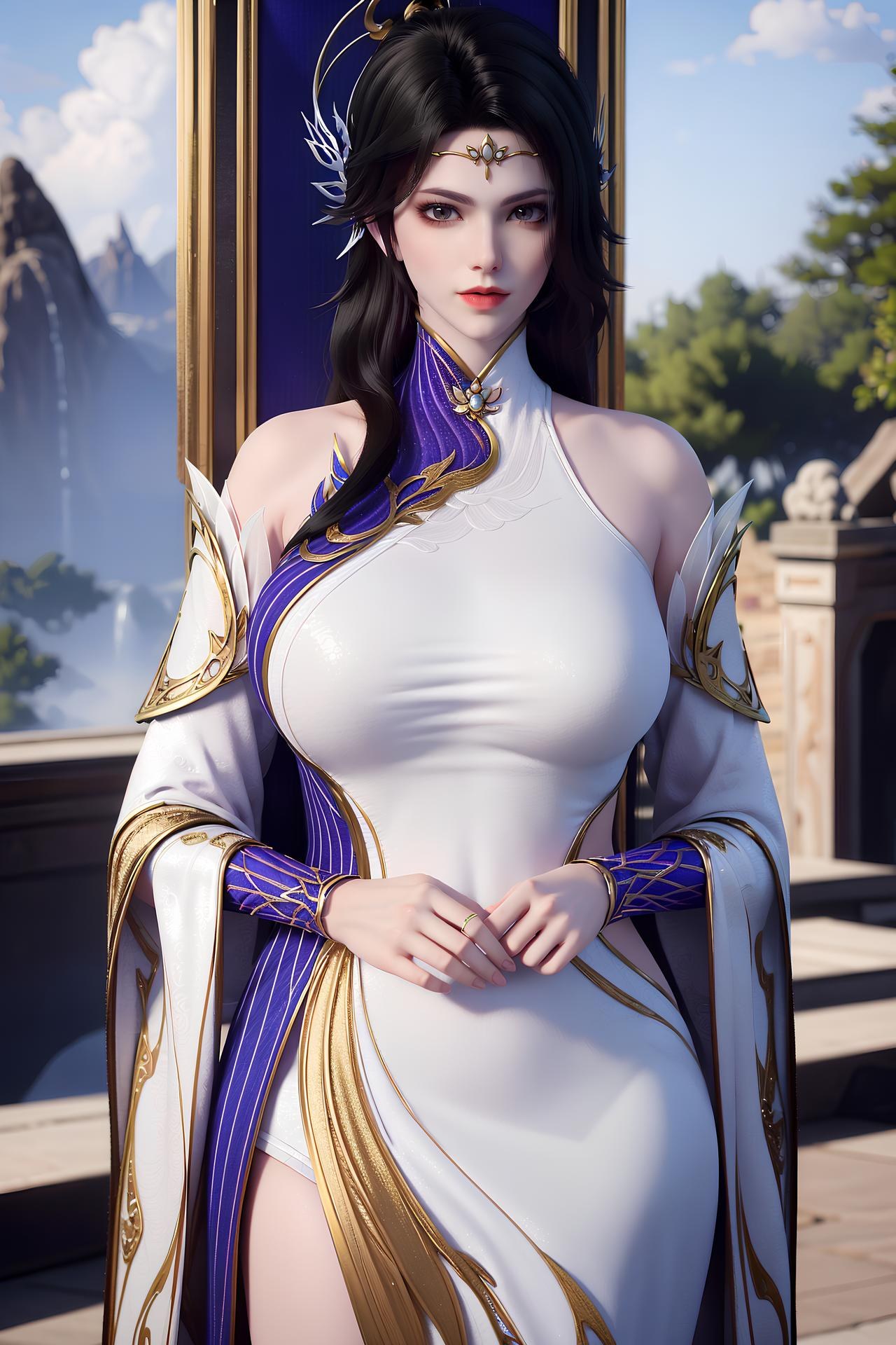 AI Nudes - Xuanyi White-Purple Palace Dress Bed Gallery 172P