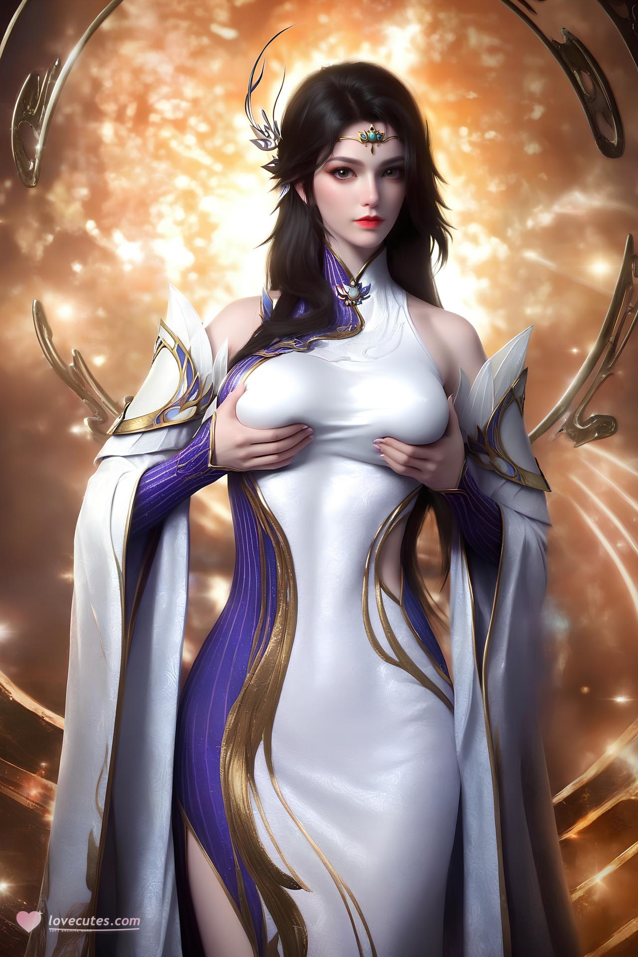 AI Nudes - 玄衣 白紫宮廷服白ストッキングAIヌード画像集 172P