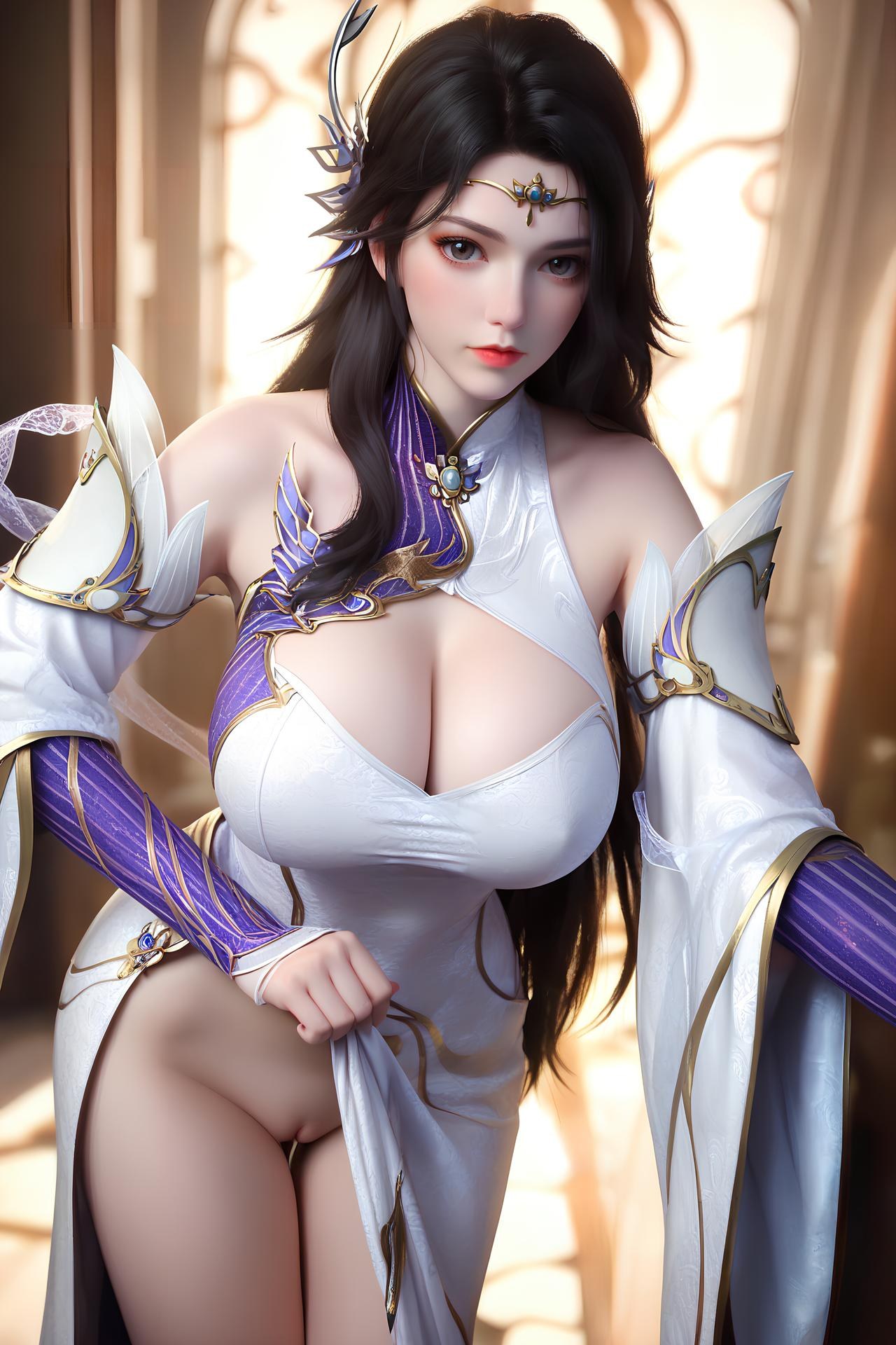 AI Nudes - 玄衣：白紫宫廷服白丝床拍露穴图集 172P
