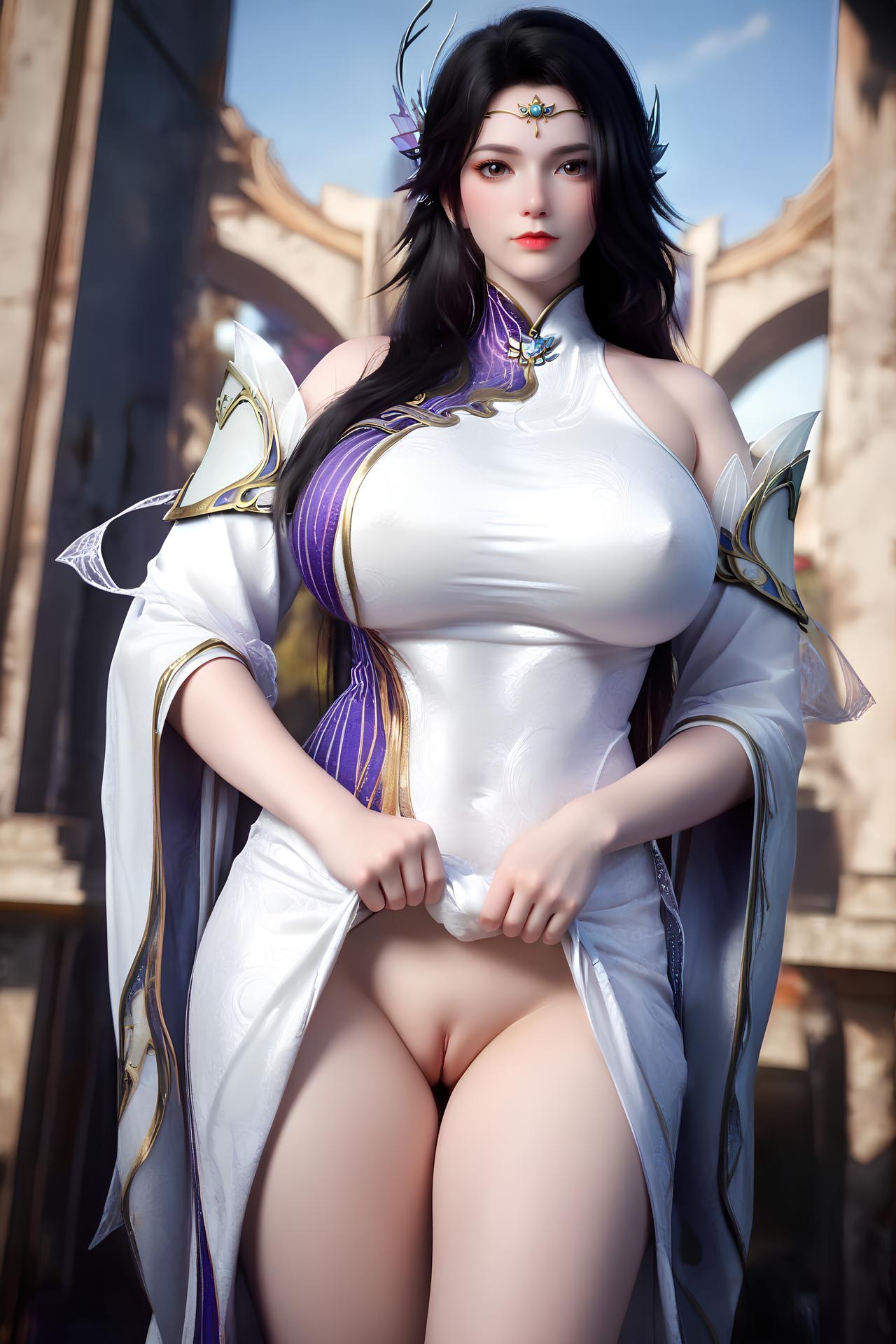 AI Nudes - 玄衣：白紫宫廷服白丝床拍露穴图集 172P