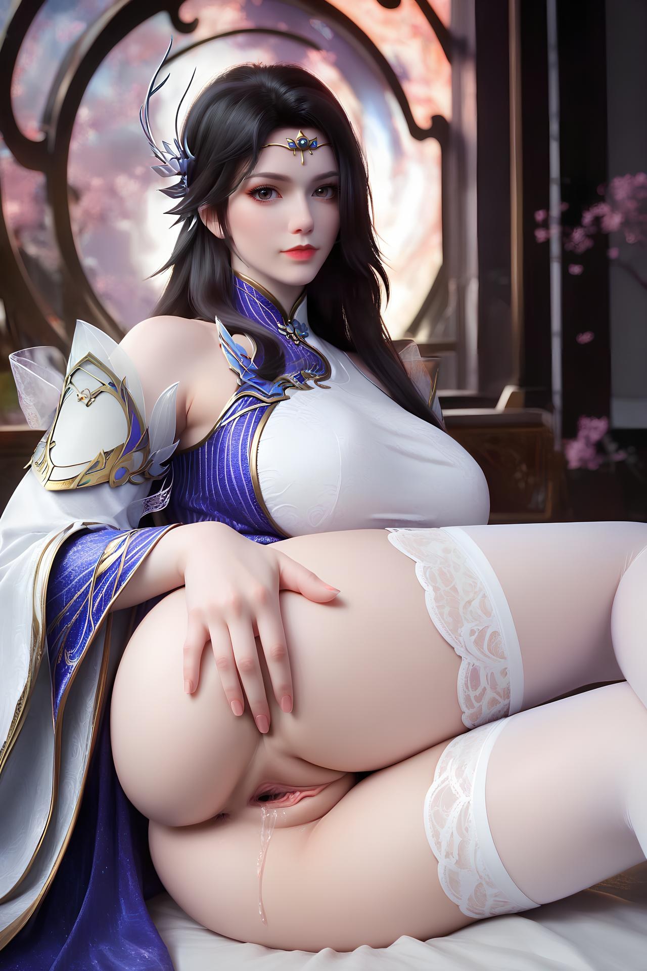 AI Nudes - 玄衣：白紫宫廷服白丝床拍露穴图集 172P