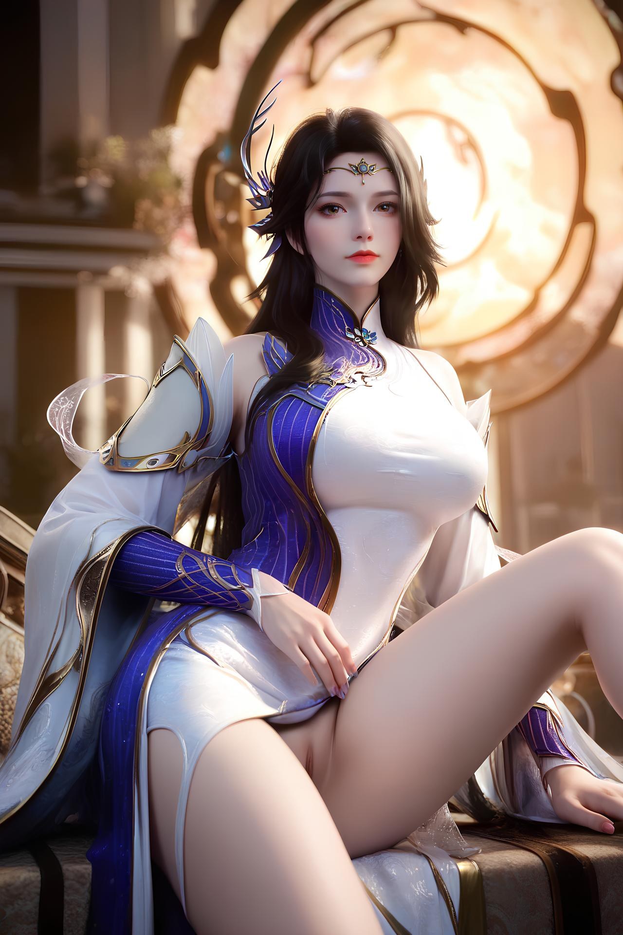 AI Nudes - 玄衣：白紫宫廷服白丝床拍露穴图集 172P