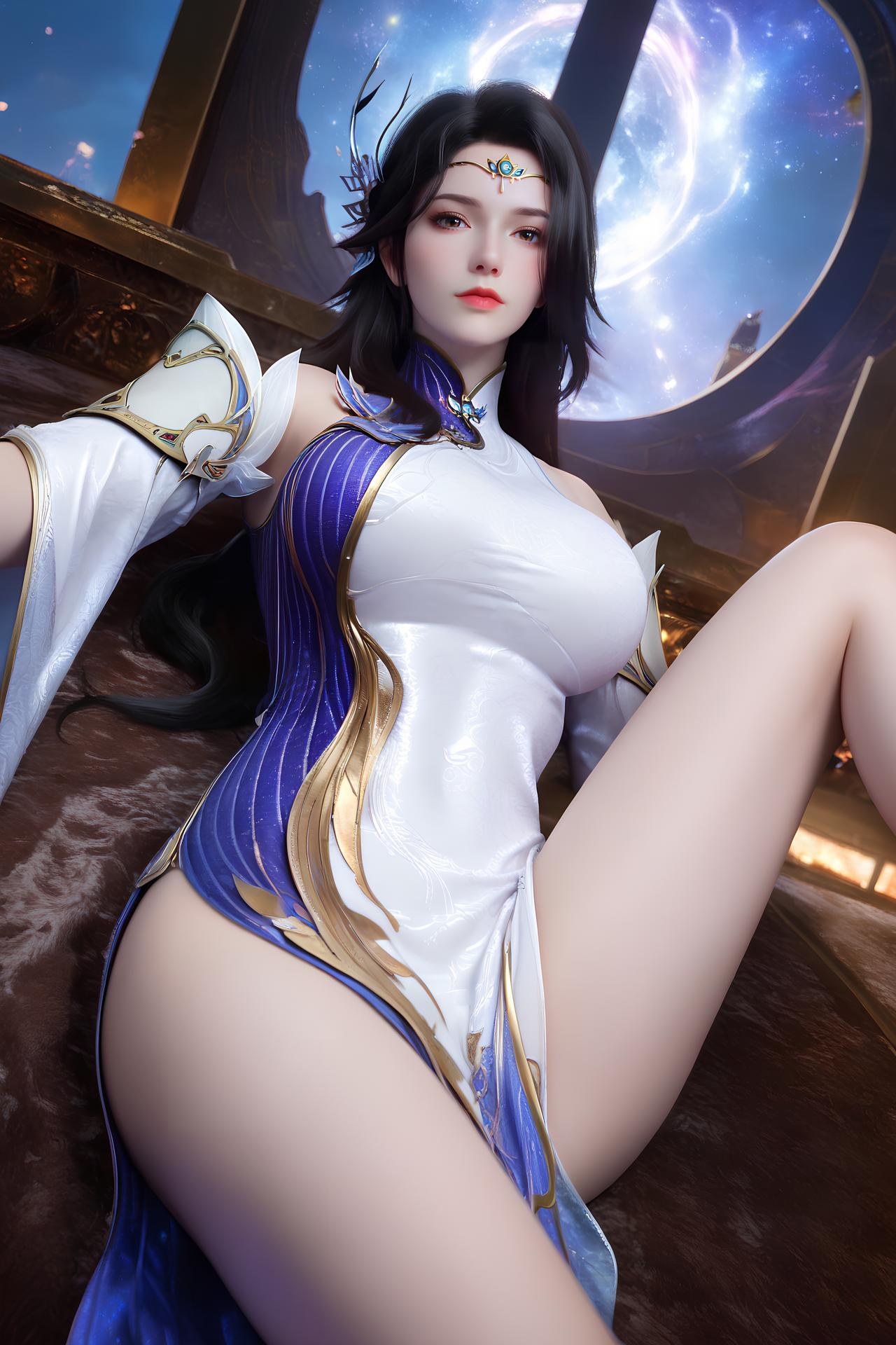 AI Nudes - Xuanyi White-Purple Palace Dress Bed Gallery 172P