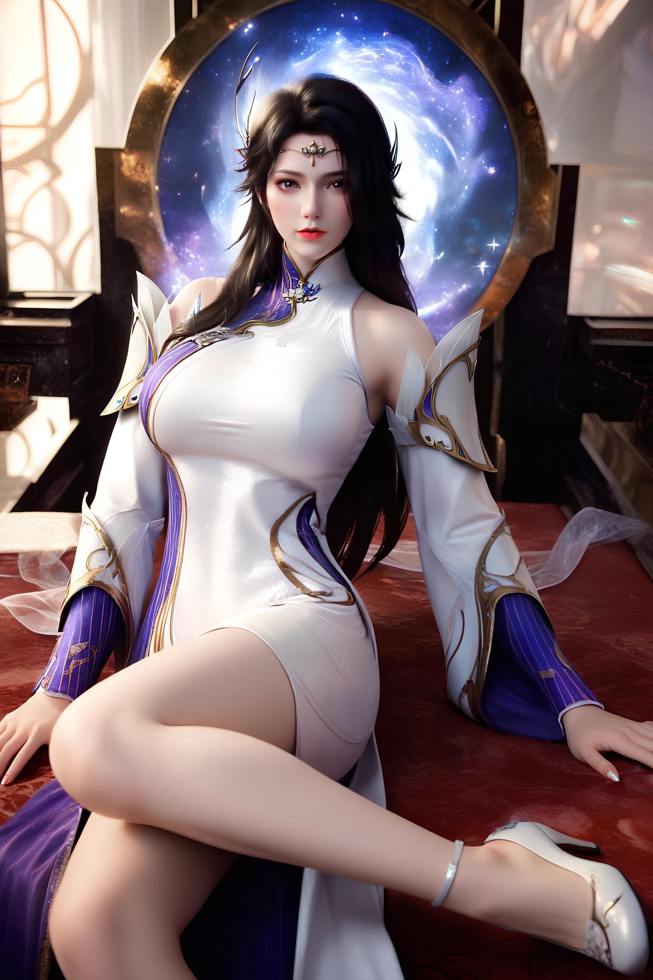 AI Nudes - Xuanyi White-Purple Palace Dress Bed Gallery 172P