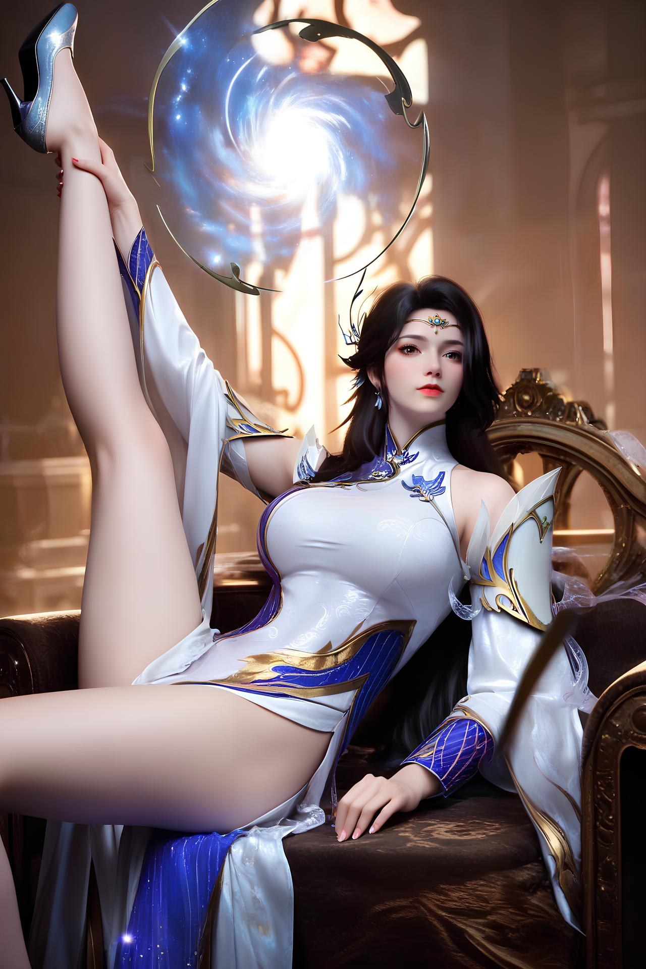 AI Nudes - Xuanyi White-Purple Palace Dress Bed Gallery 172P