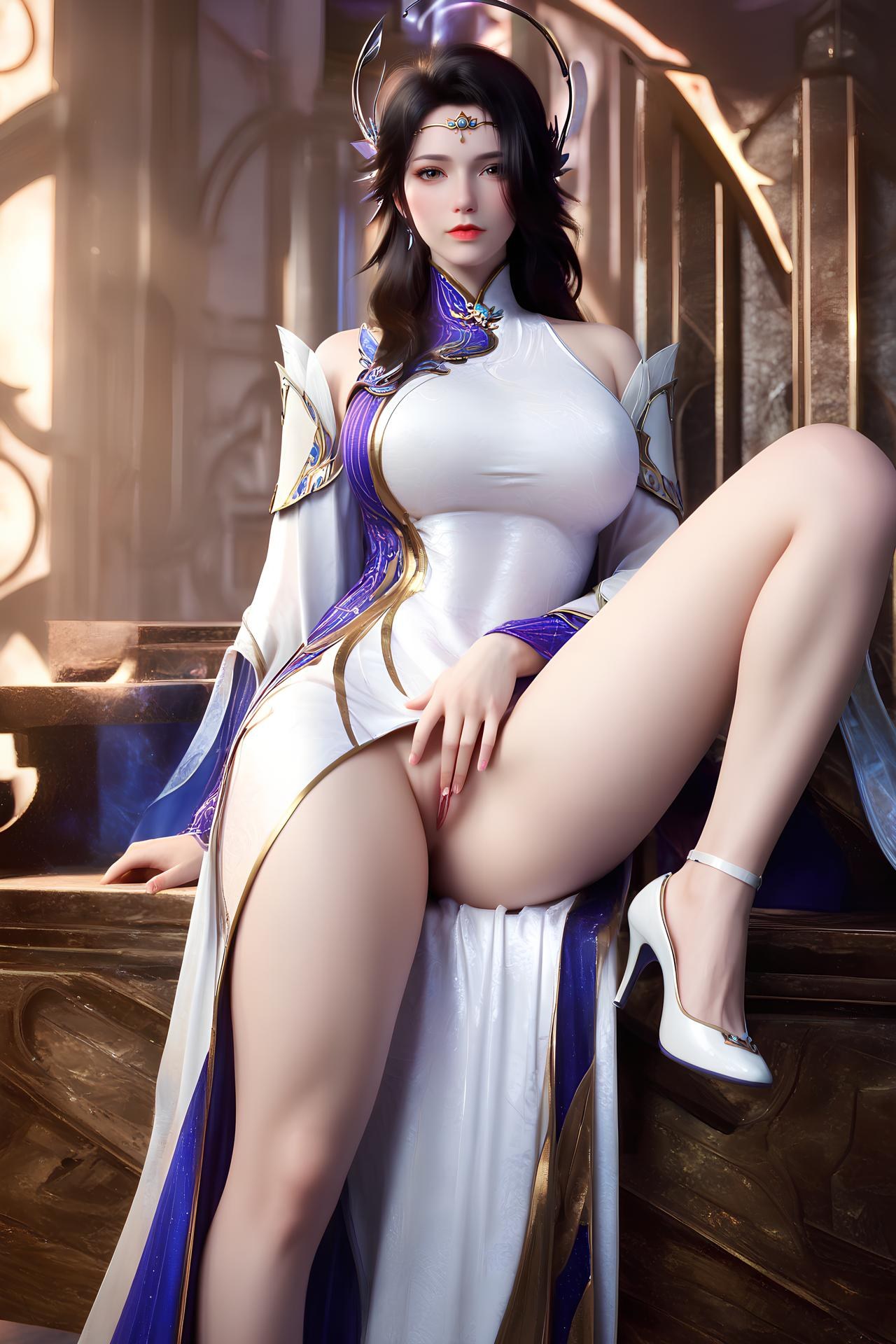 AI Nudes - Xuanyi White-Purple Palace Dress Bed Gallery 172P
