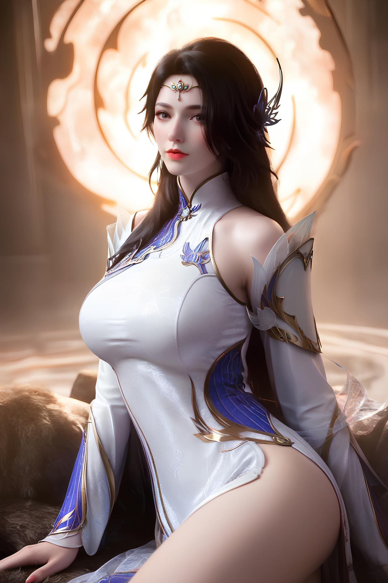 AI Nudes - Xuanyi White-Purple Palace Dress Bed Gallery 172P