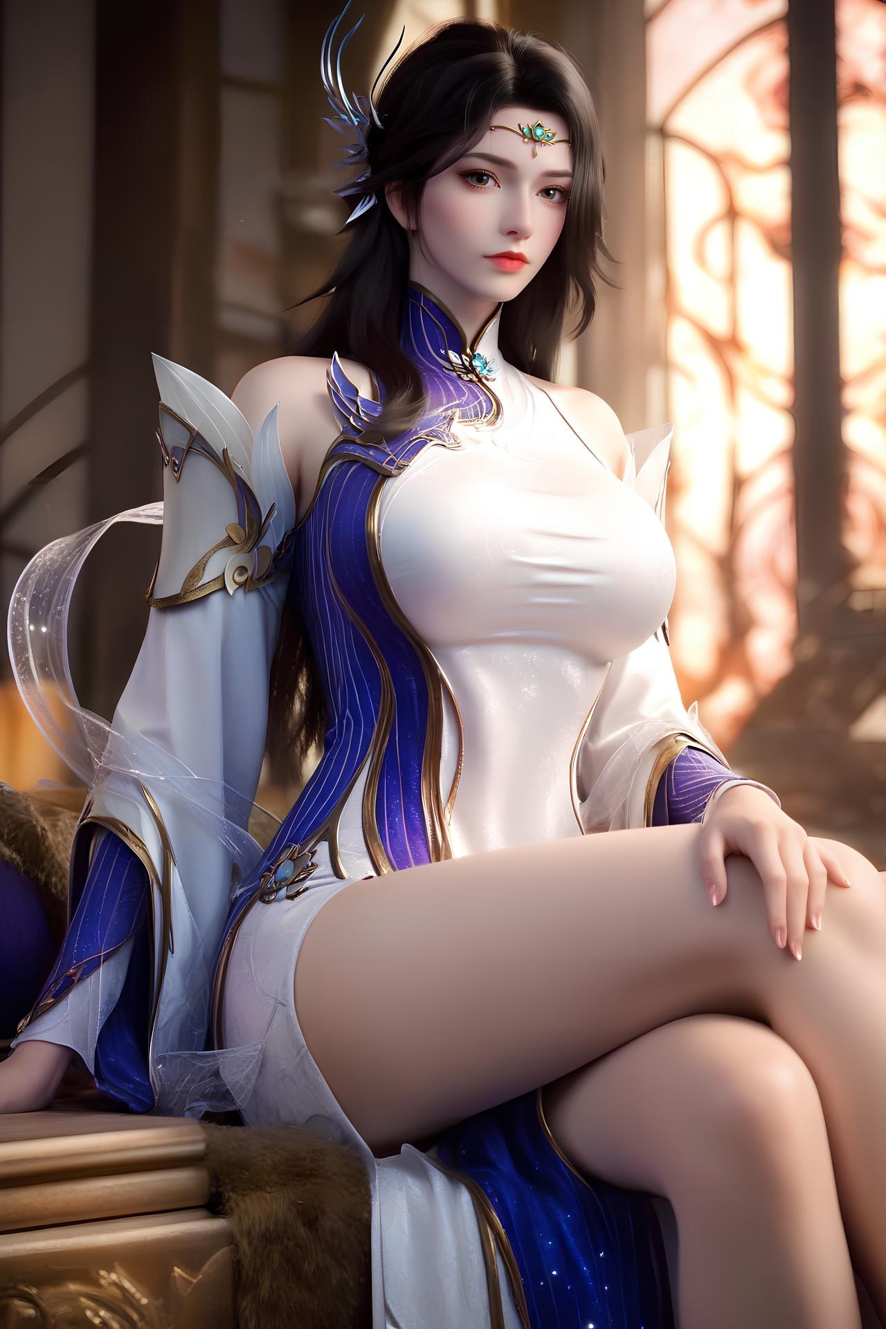 AI Nudes - Xuanyi White-Purple Palace Dress Bed Gallery 172P