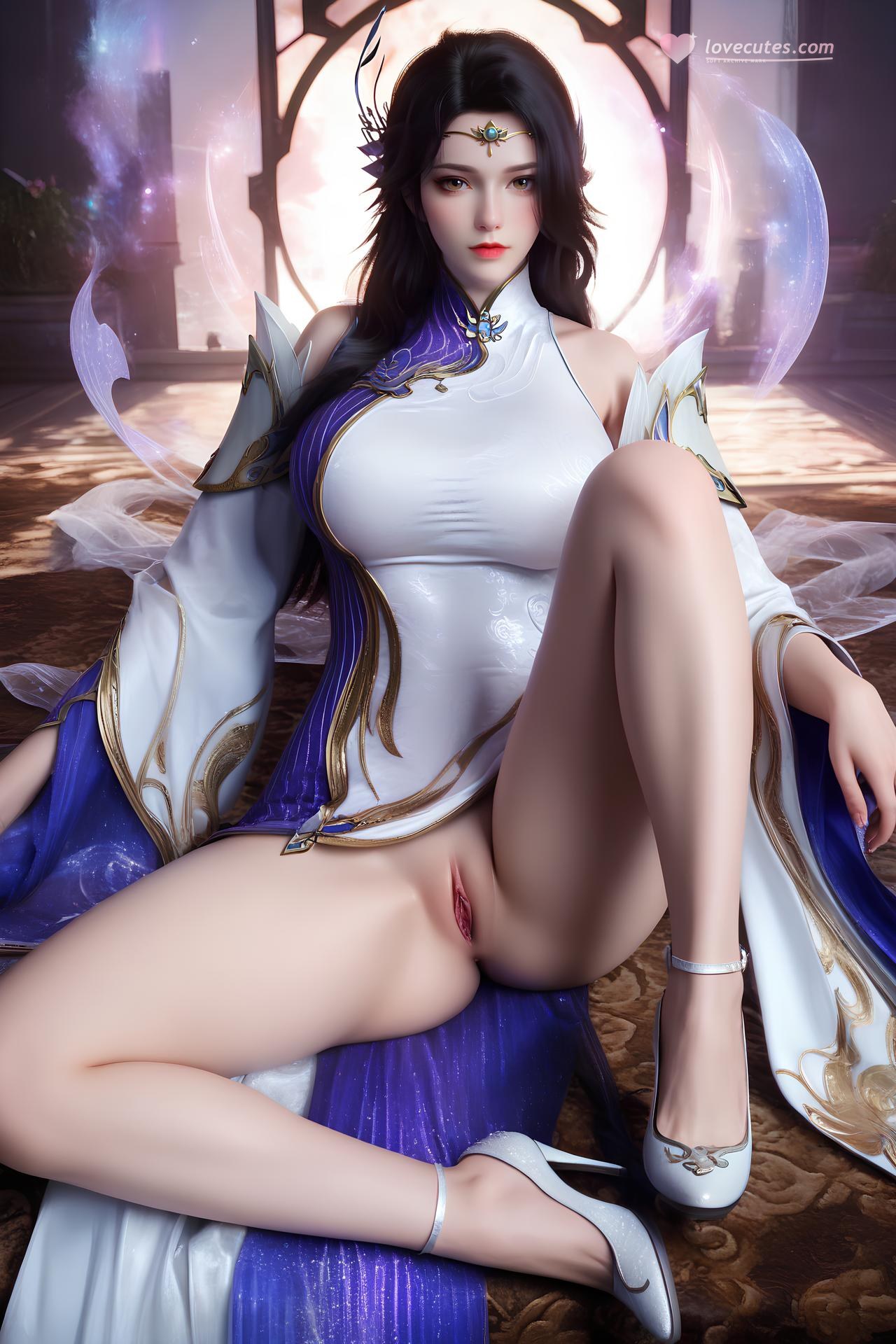AI Nudes - 玄衣：白紫宫廷服白丝床拍露穴图集 172P