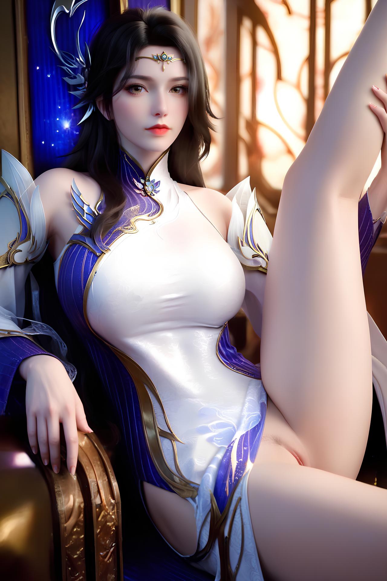 AI Nudes - 玄衣：白紫宫廷服白丝床拍露穴图集 172P