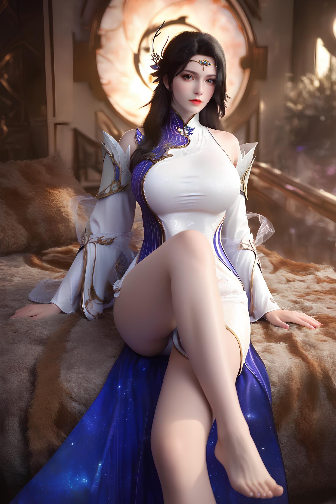 AI Nudes - 玄衣：白紫宫廷服白丝床拍露穴图集 172P