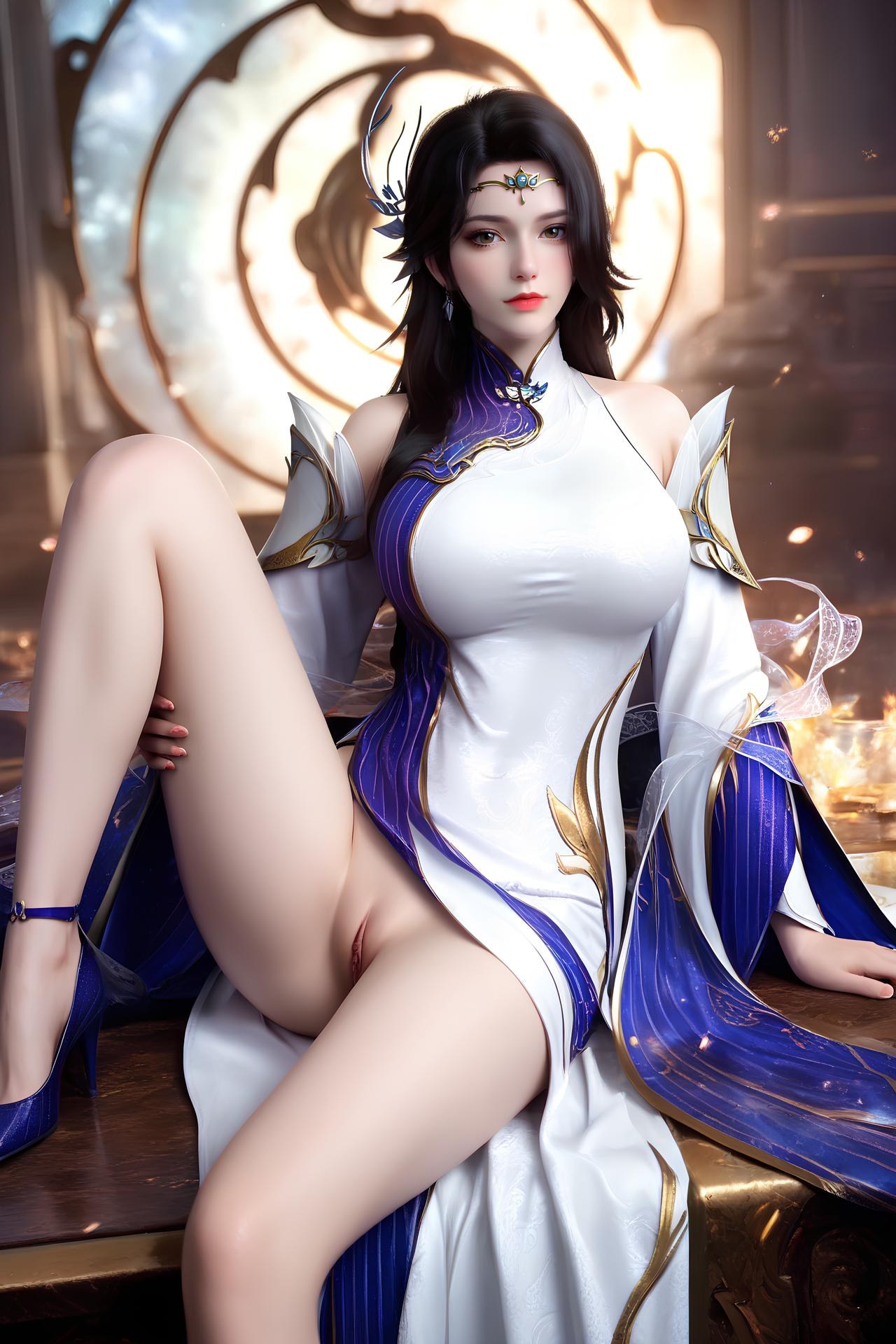 AI Nudes - 玄衣：白紫宫廷服白丝床拍露穴图集 172P