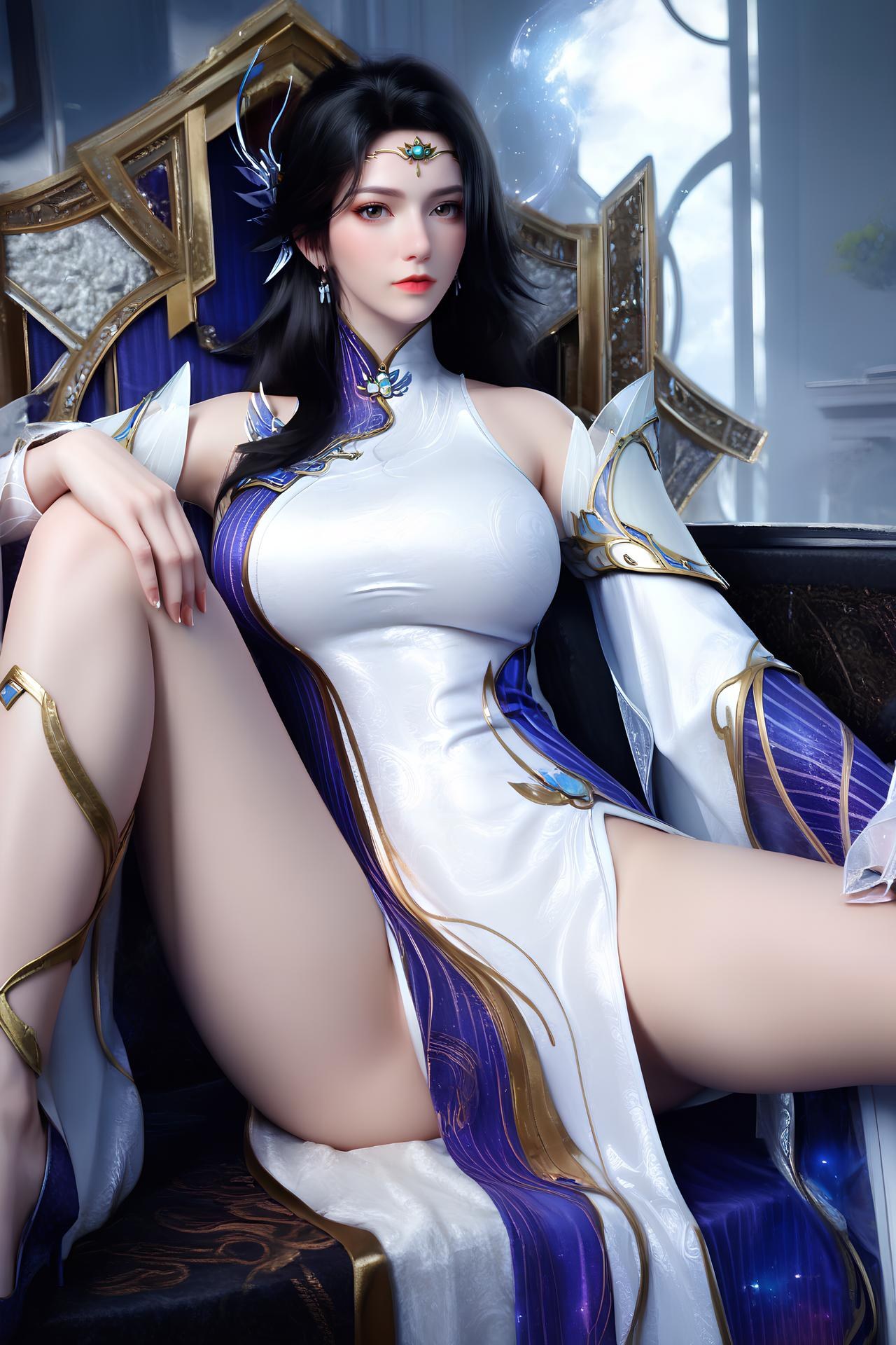 AI Nudes - 玄衣：白紫宫廷服白丝床拍露穴图集 172P