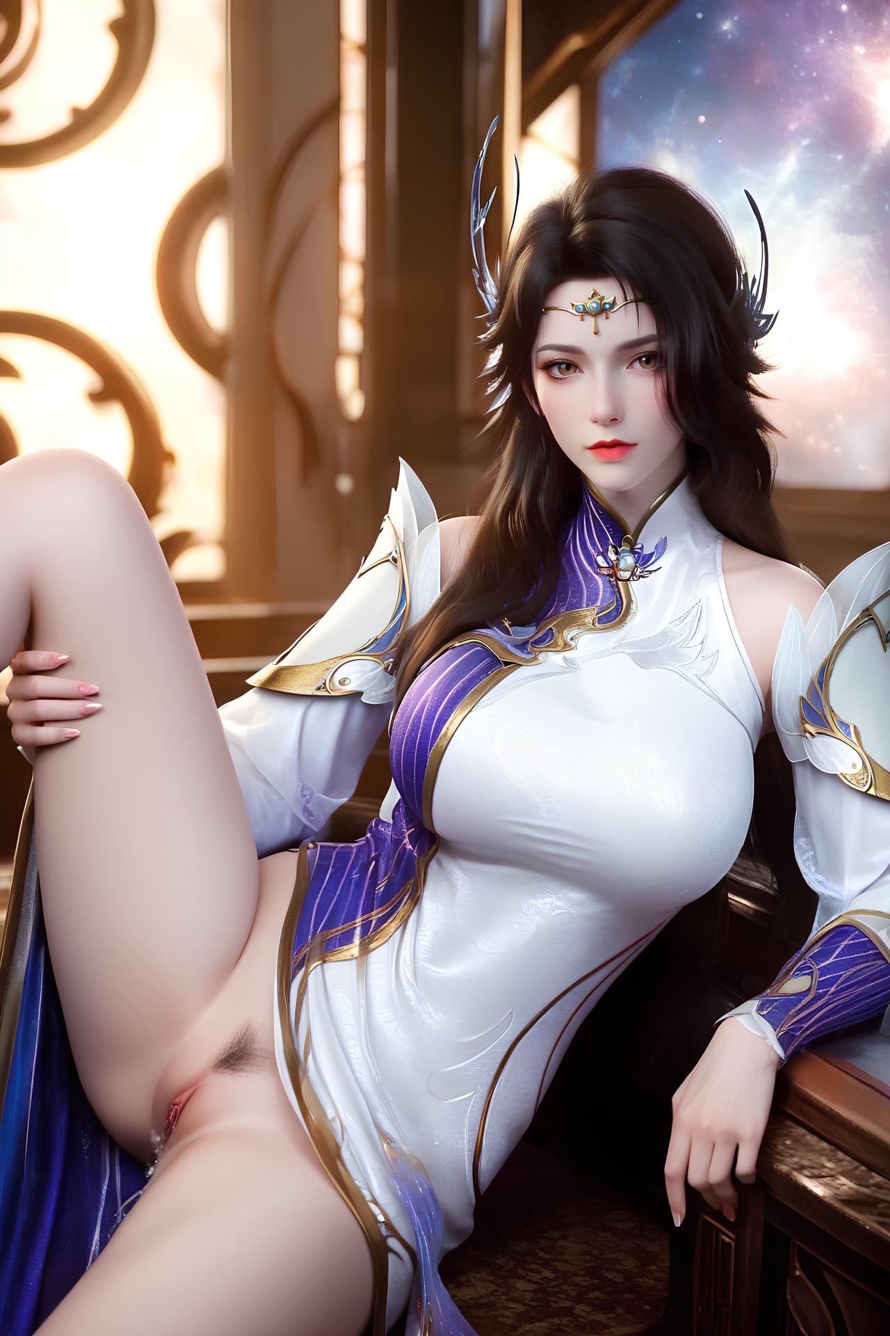 AI Nudes - 玄衣：白紫宫廷服白丝床拍露穴图集 172P