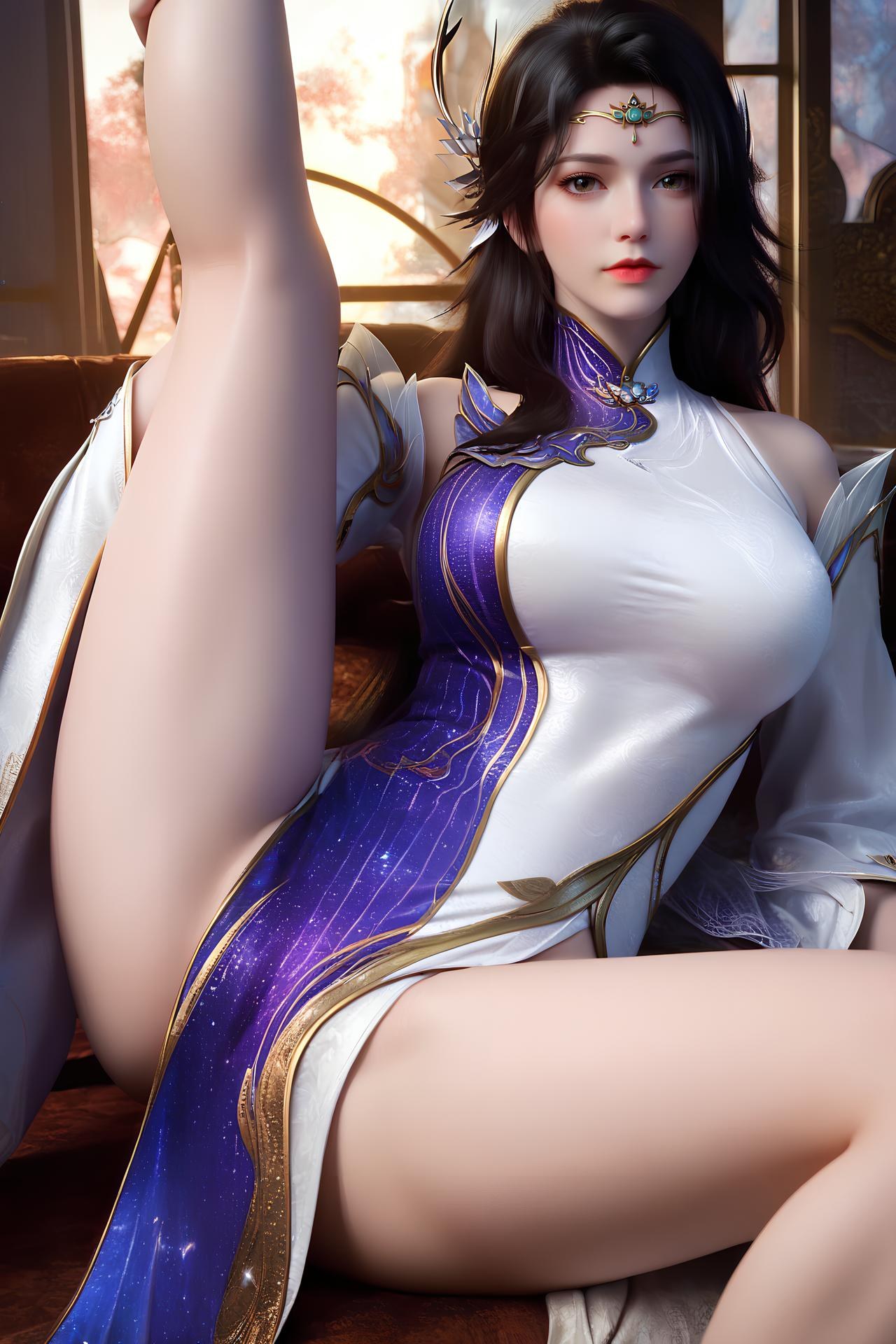 AI Nudes - 玄衣：白紫宫廷服白丝床拍露穴图集 172P