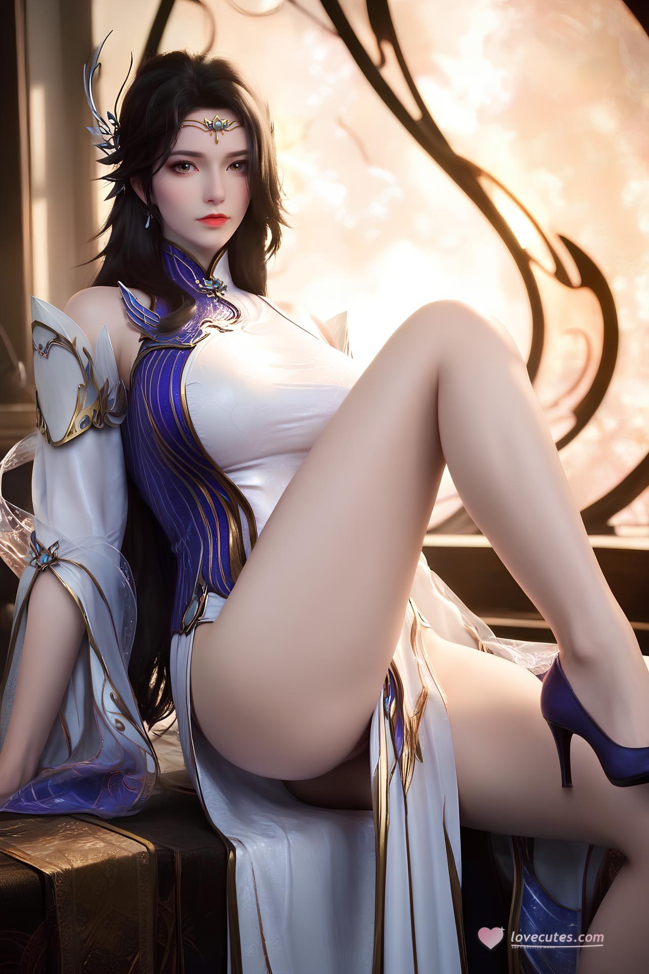 AI Nudes - 玄衣：白紫宫廷服白丝床拍露穴图集 172P