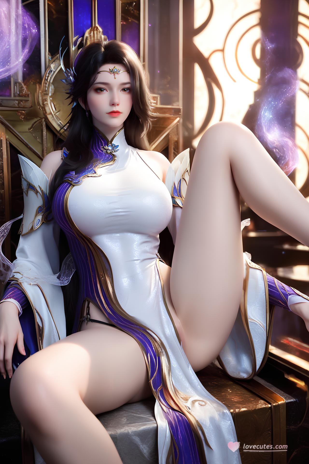 AI Nudes - 玄衣：白紫宫廷服白丝床拍露穴图集 172P