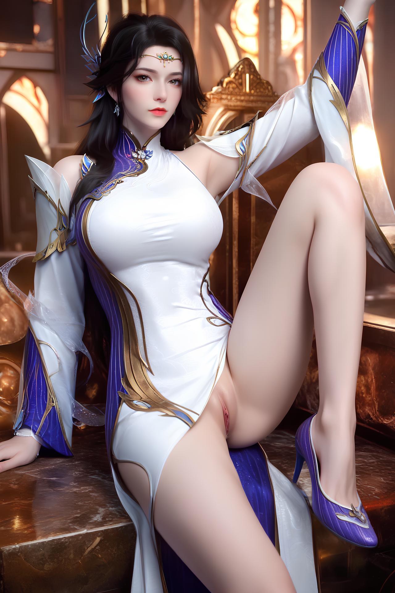 AI Nudes - 玄衣：白紫宫廷服白丝床拍露穴图集 172P