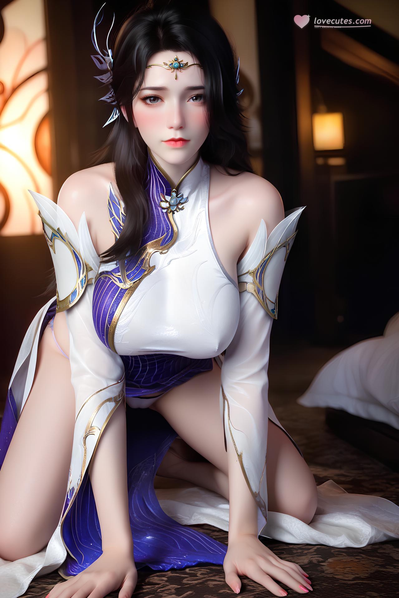 AI Nudes - 玄衣：白紫宫廷服白丝床拍露穴图集 172P