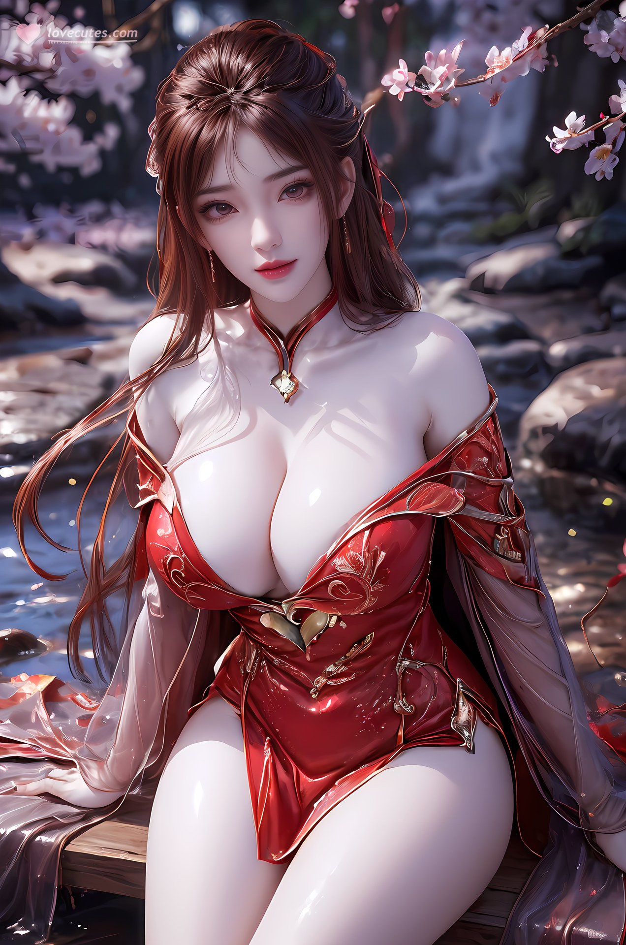 AI Nudes - Honghuang Red Fantasy Waterside Nude Gallery 76P