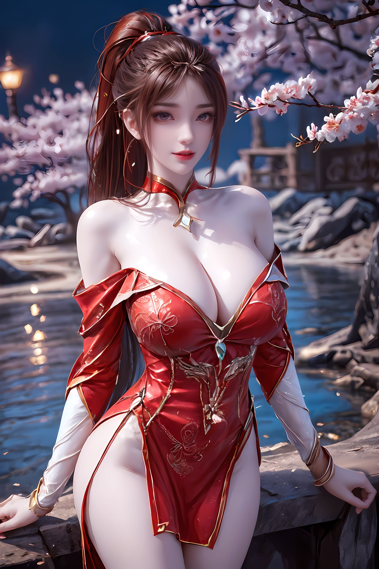 AI Nudes - 紅凰：紅色古風水景露穴圖集 76P