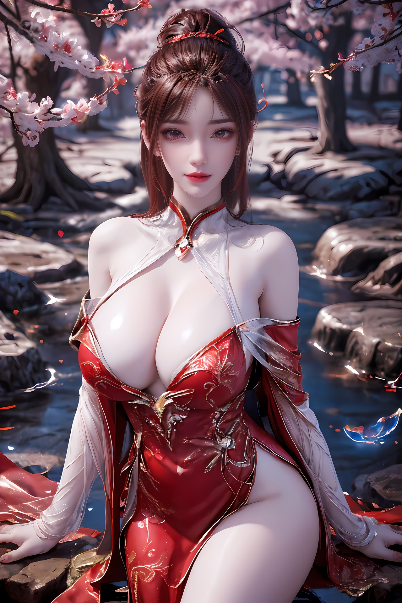 AI Nudes - 紅凰：紅色古風水景露穴圖集 76P