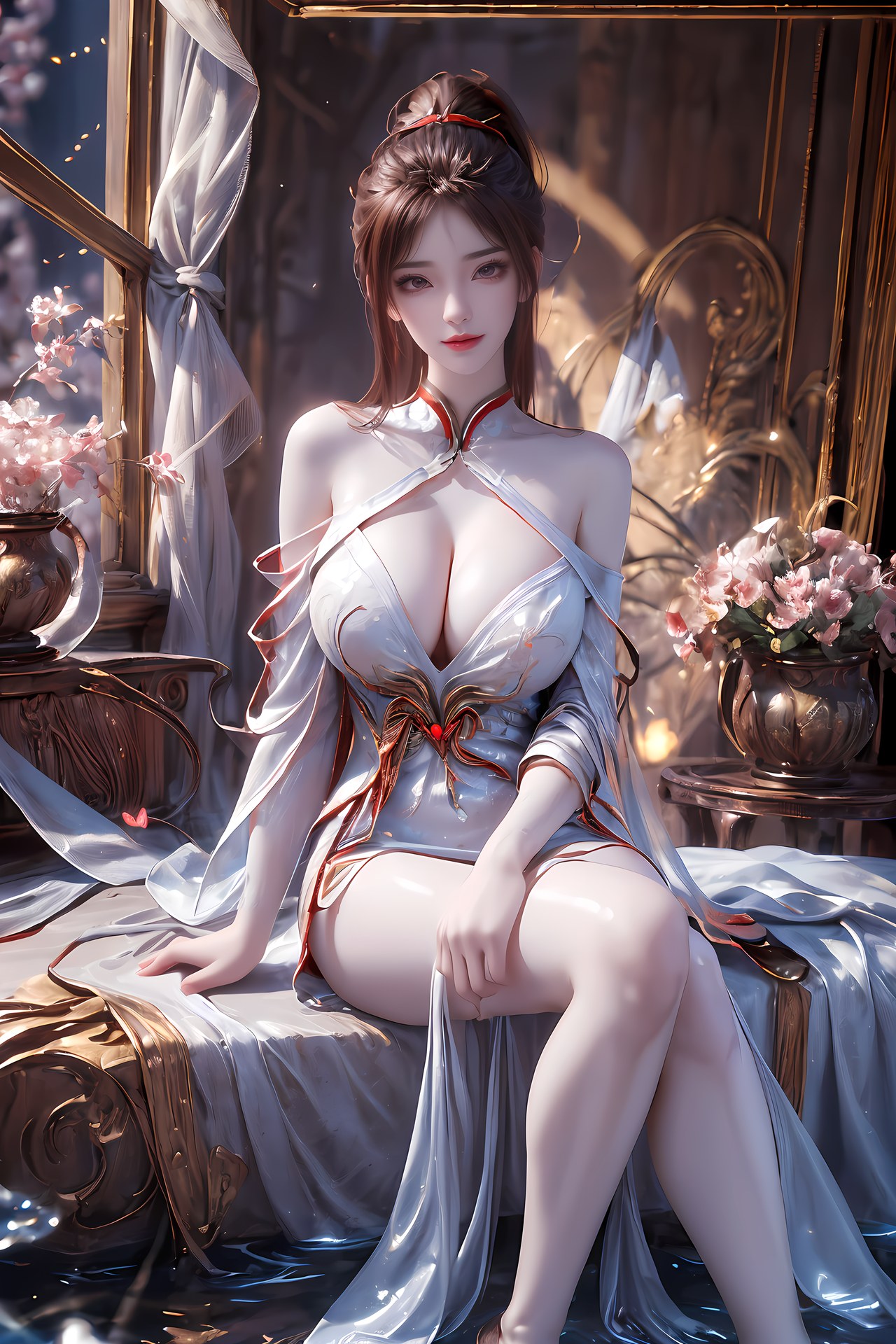 AI Nudes - 紅凰：紅色古風水景露穴圖集 76P