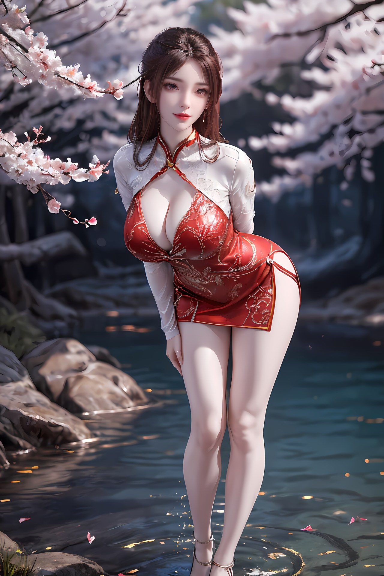 AI Nudes - 紅凰：紅色古風水景露穴圖集 76P