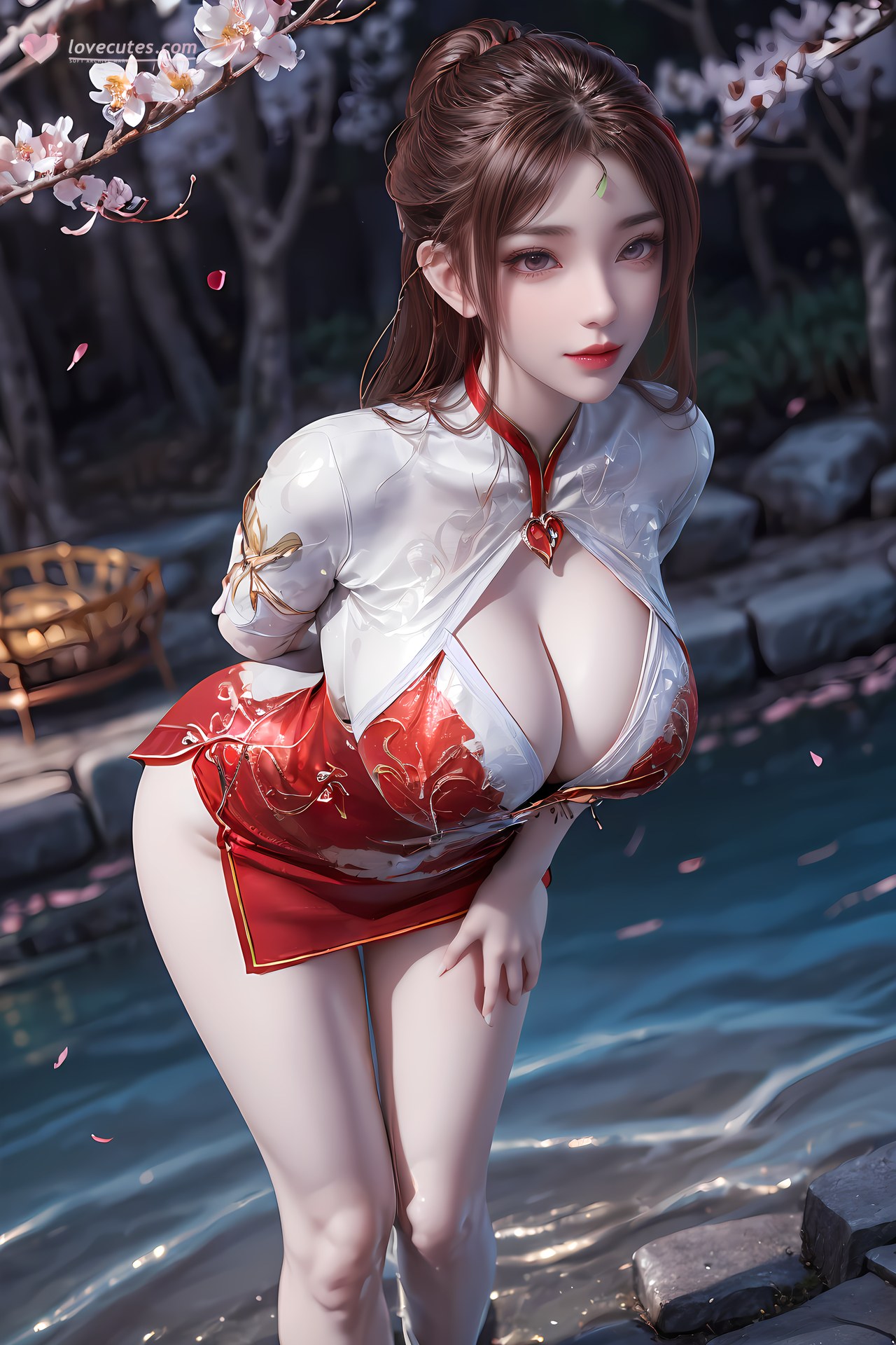 AI Nudes - 紅凰：紅色古風水景露穴圖集 76P