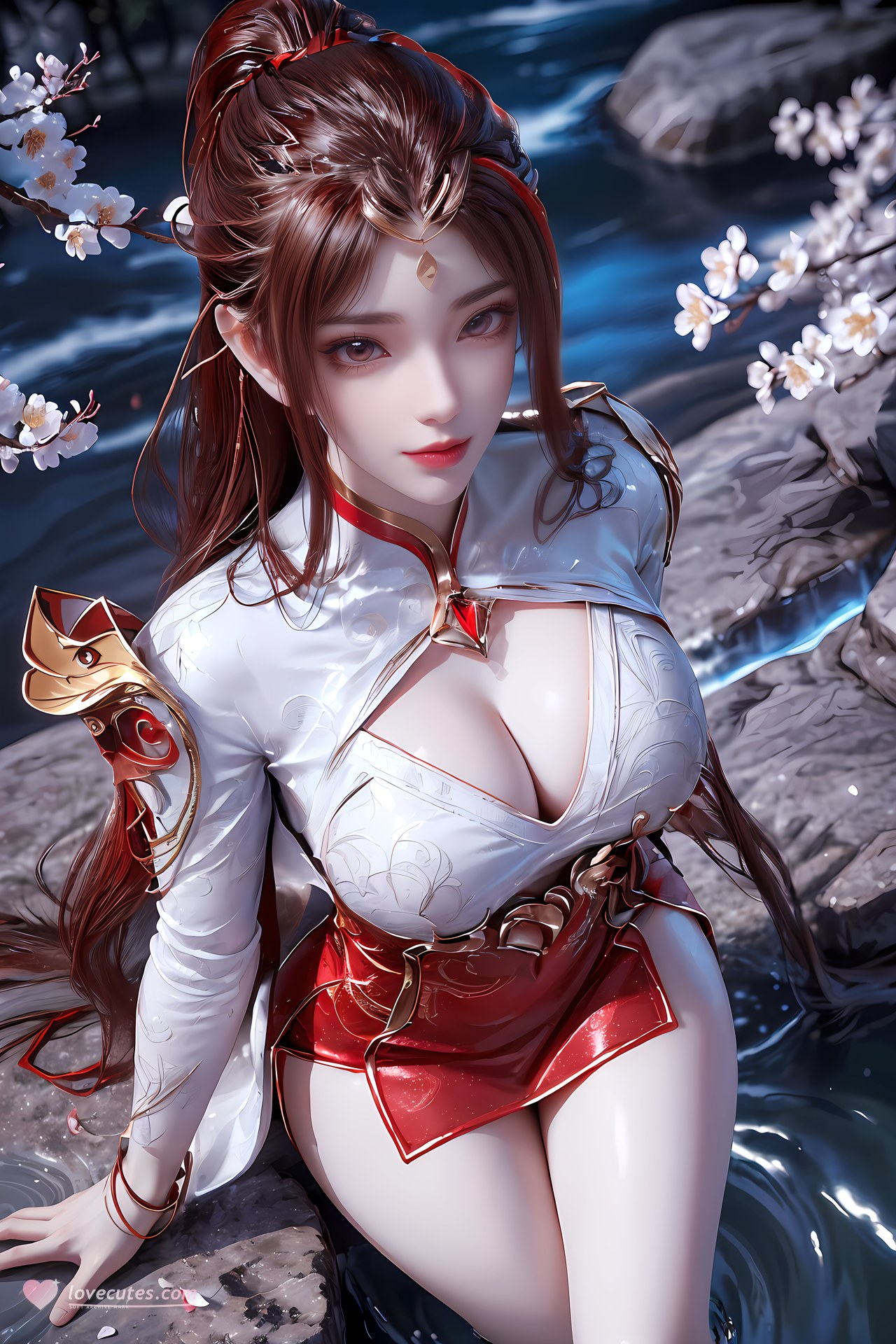 AI Nudes - 紅凰：紅色古風水景露穴圖集 76P