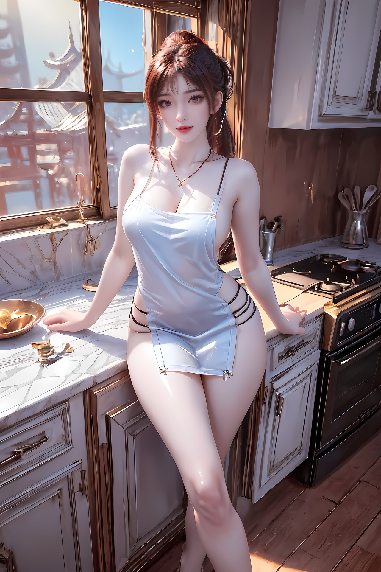 AI Nudes - 紅凰：紅色古風水景露穴圖集 76P