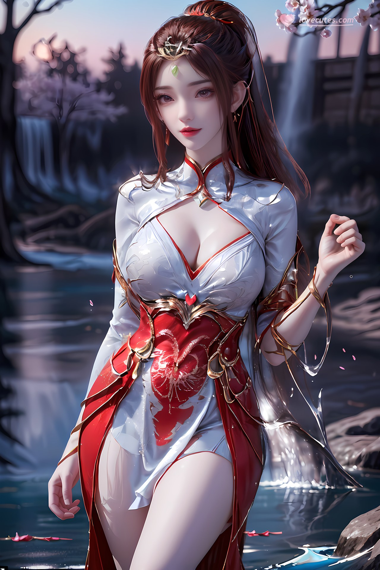 AI Nudes - 紅凰：紅色古風水景露穴圖集 76P