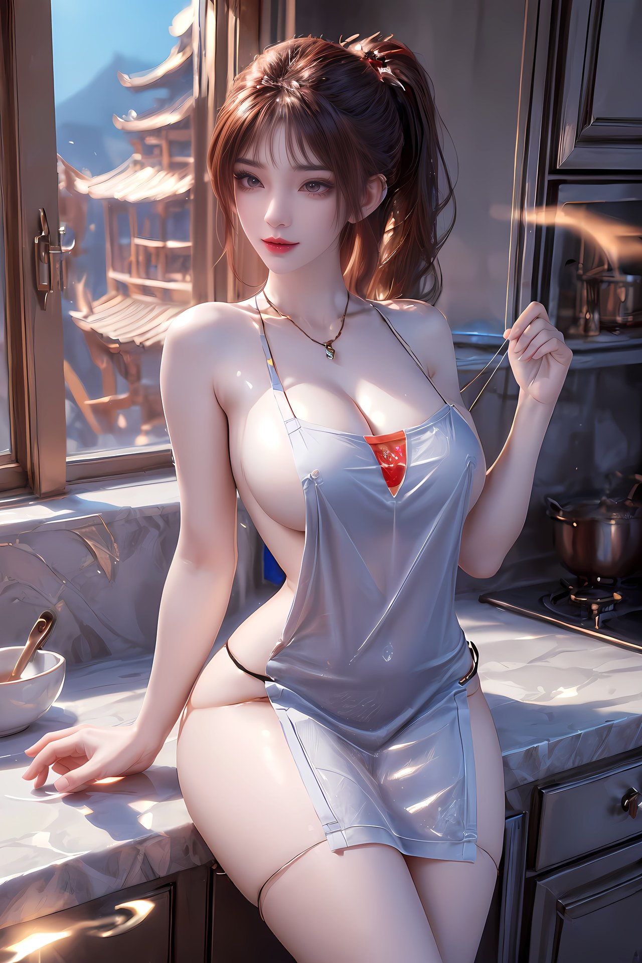 AI Nudes - 紅凰：紅色古風水景露穴圖集 76P