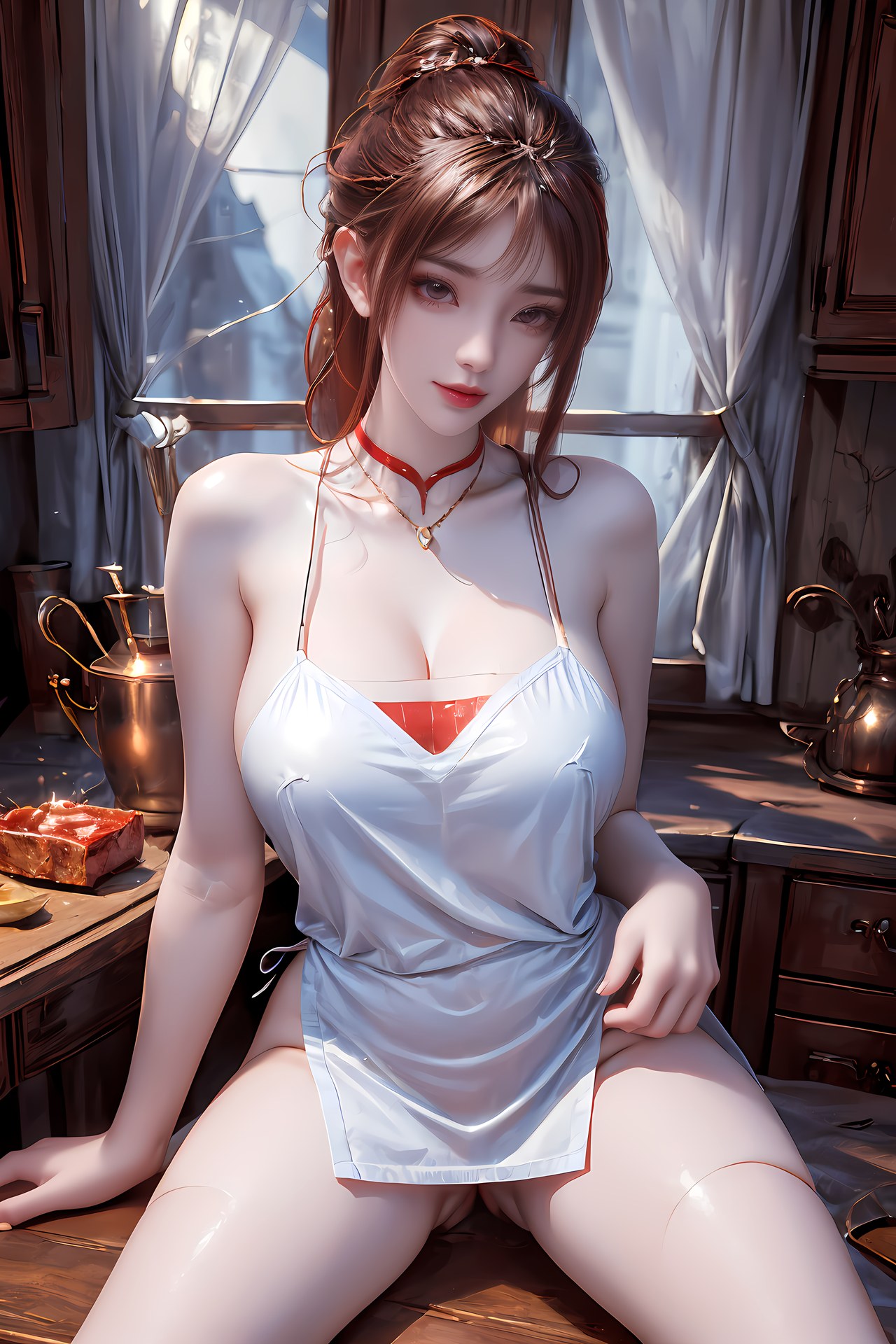 AI Nudes - 紅凰：紅色古風水景露穴圖集 76P
