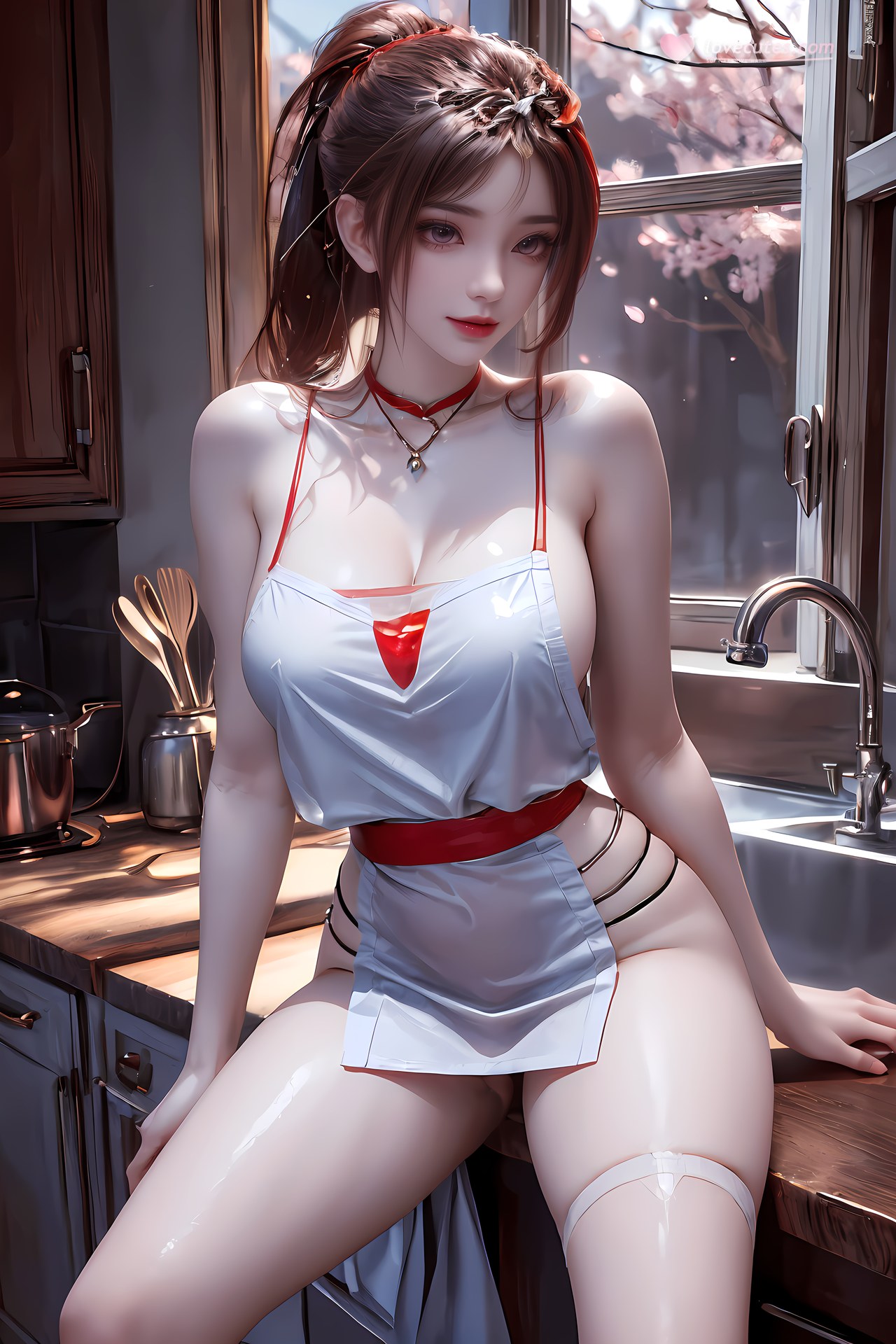 AI Nudes - 紅凰：紅色古風水景露穴圖集 76P