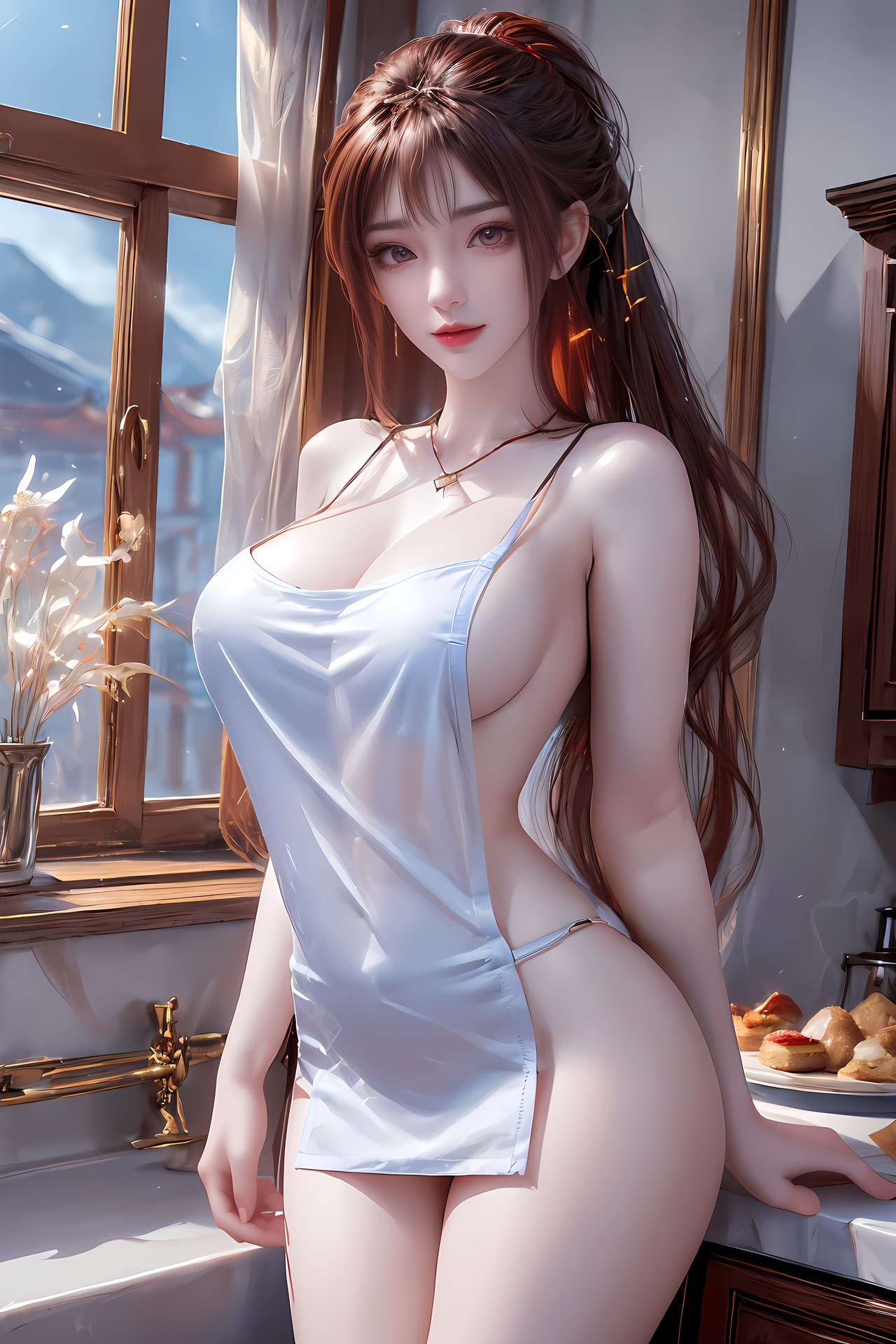 AI Nudes - 紅凰：紅色古風水景露穴圖集 76P