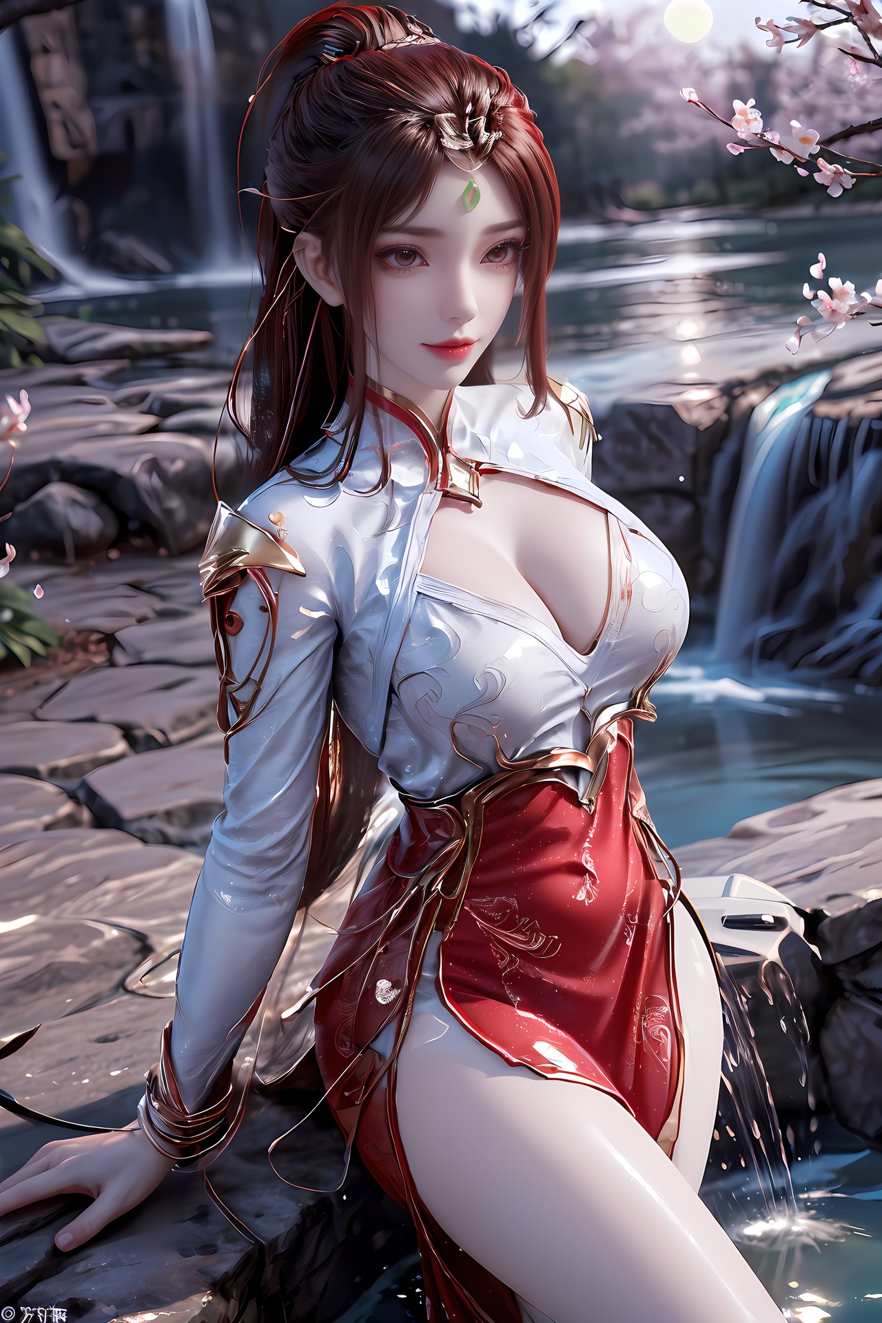AI Nudes - 紅凰：紅色古風水景露穴圖集 76P