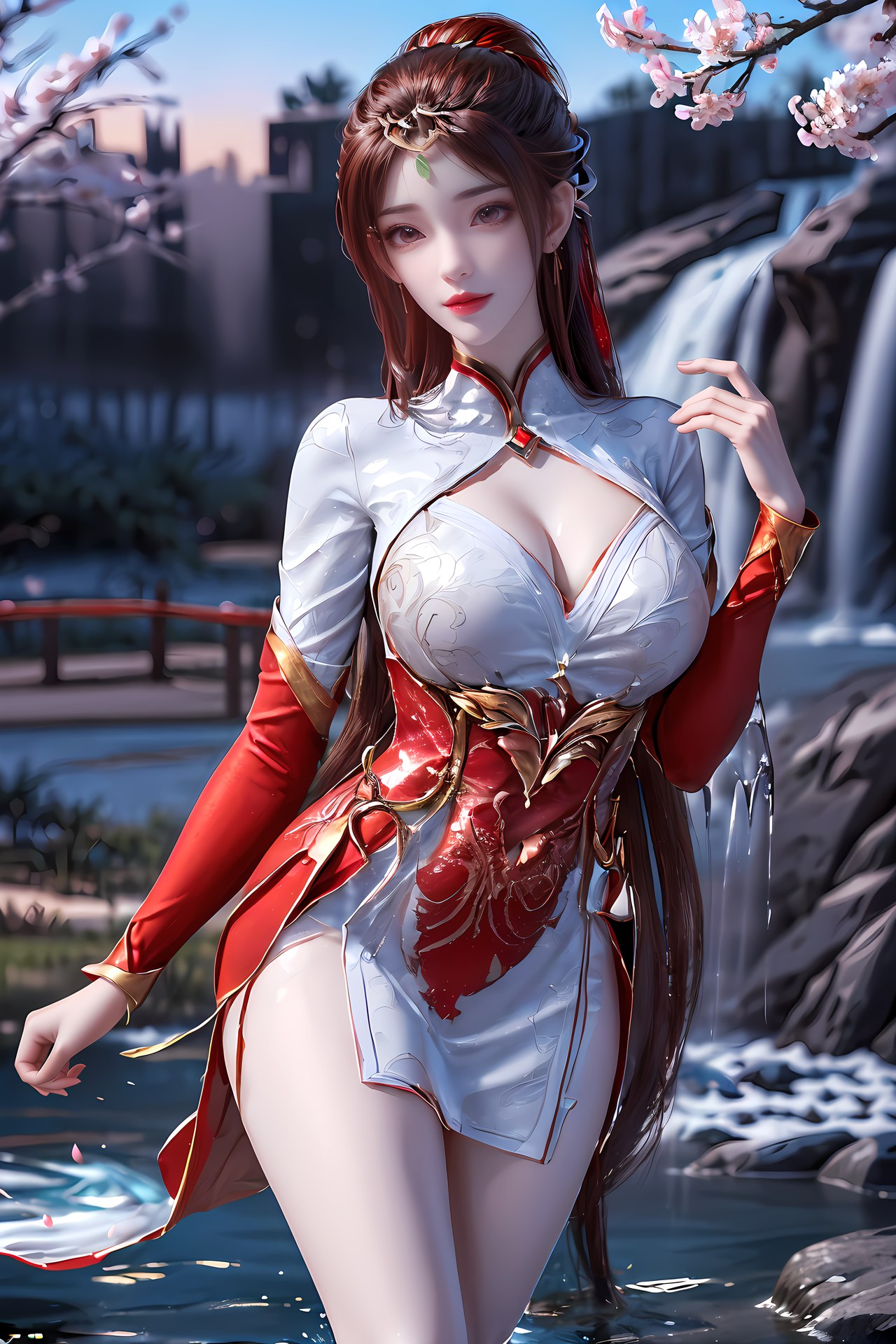 AI Nudes - 紅凰：紅色古風水景露穴圖集 76P