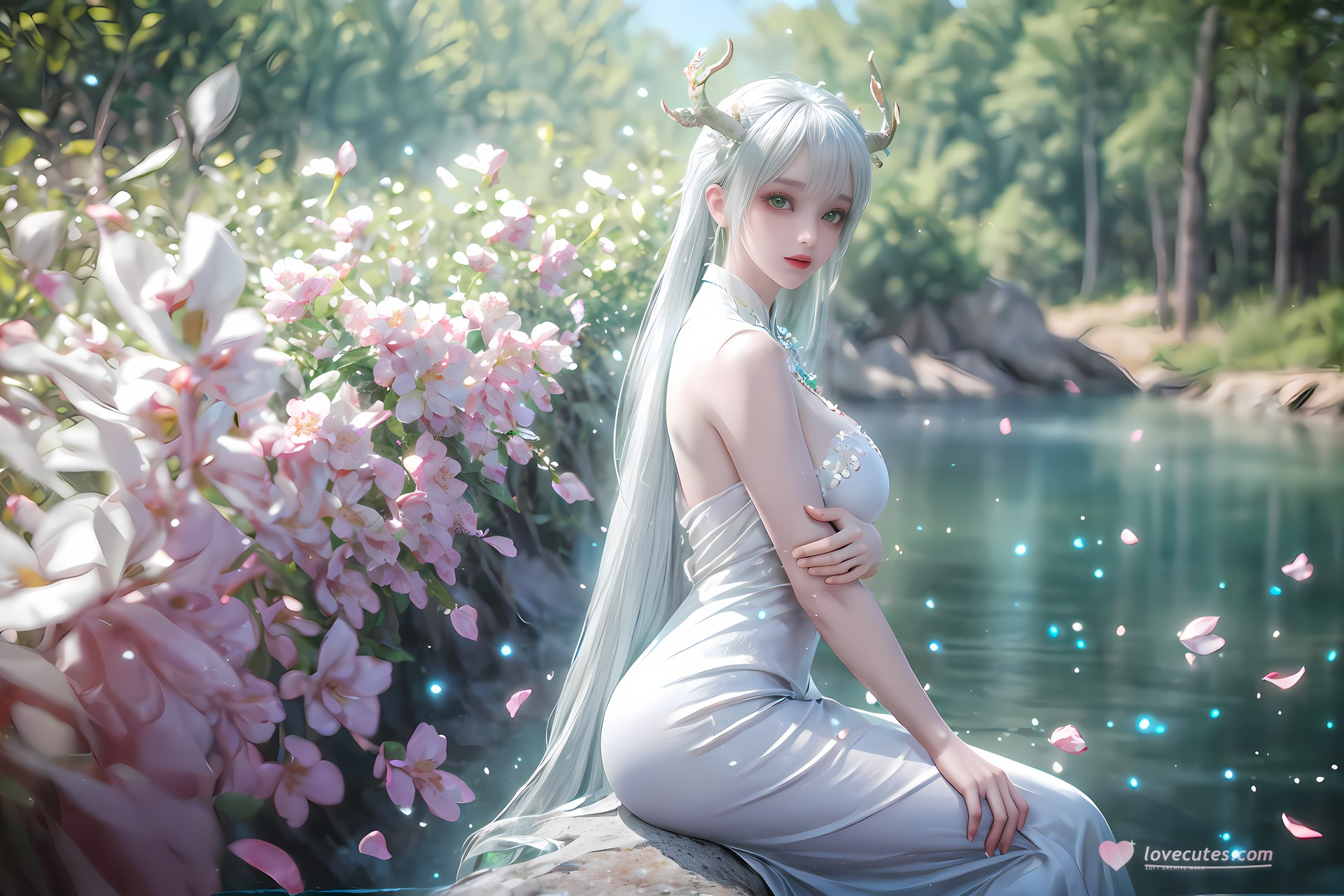AI Nudes - Xutian Shenteng White Hair Antlers Forest Waterside Gallery 73P