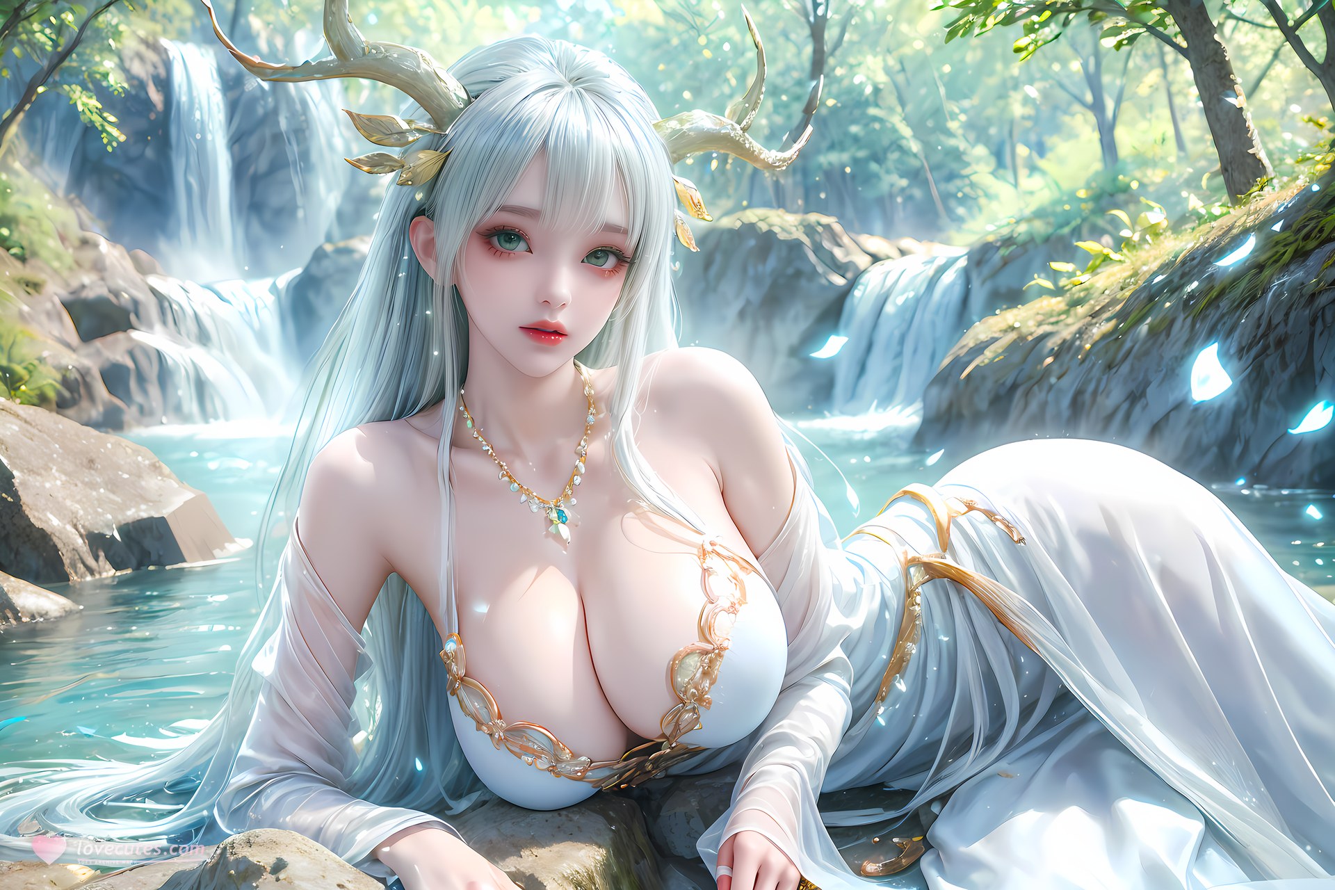 AI Nudes - Xutian Shenteng White Hair Antlers Forest Waterside Gallery 73P