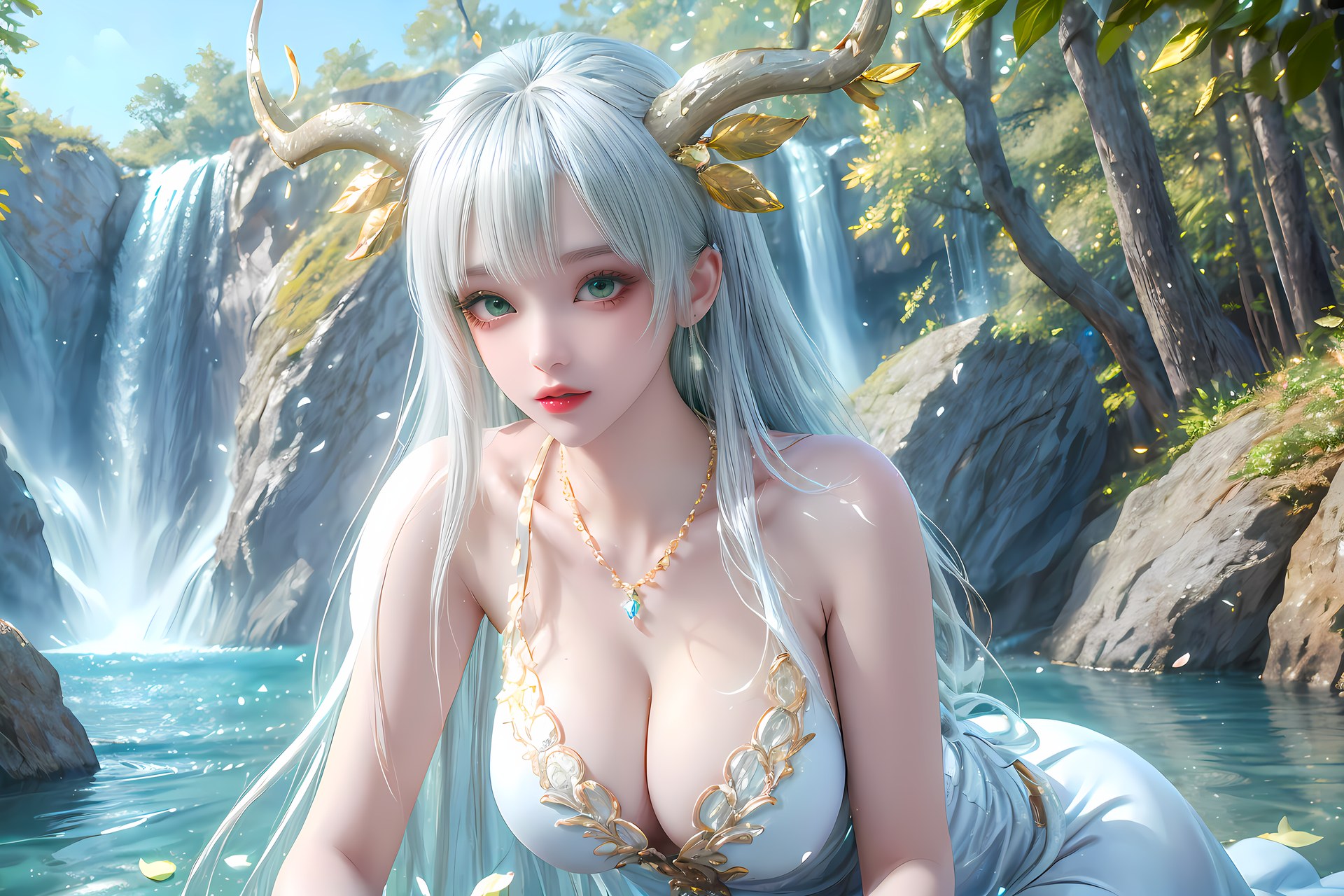 AI Nudes - 虛天神藤：白髮鹿角森林水景露穴圖集 73P