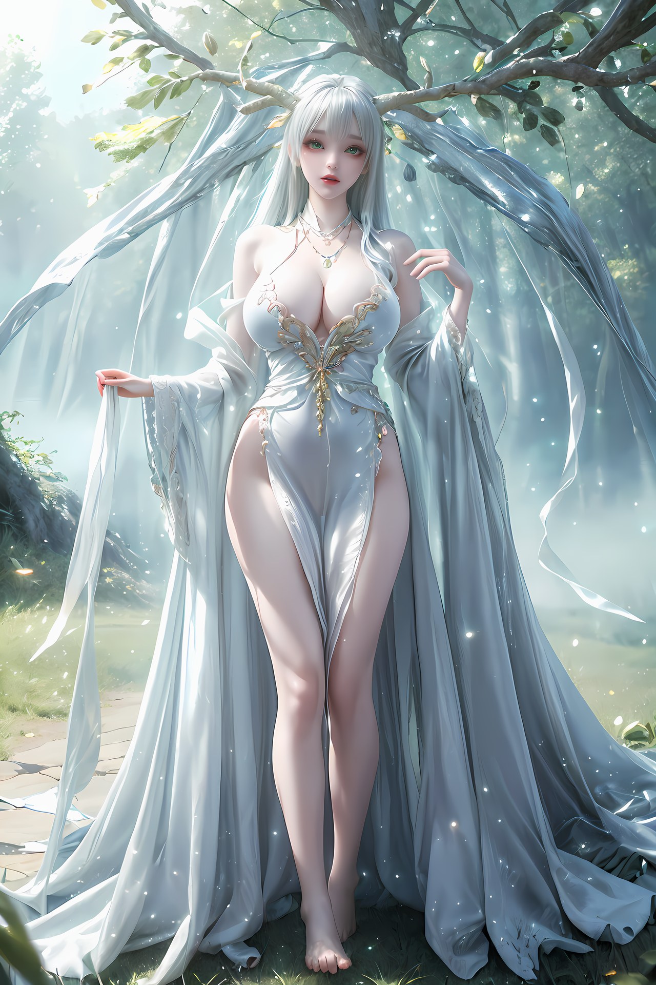 AI Nudes - 虛天神藤：白髮鹿角森林水景露穴圖集 73P