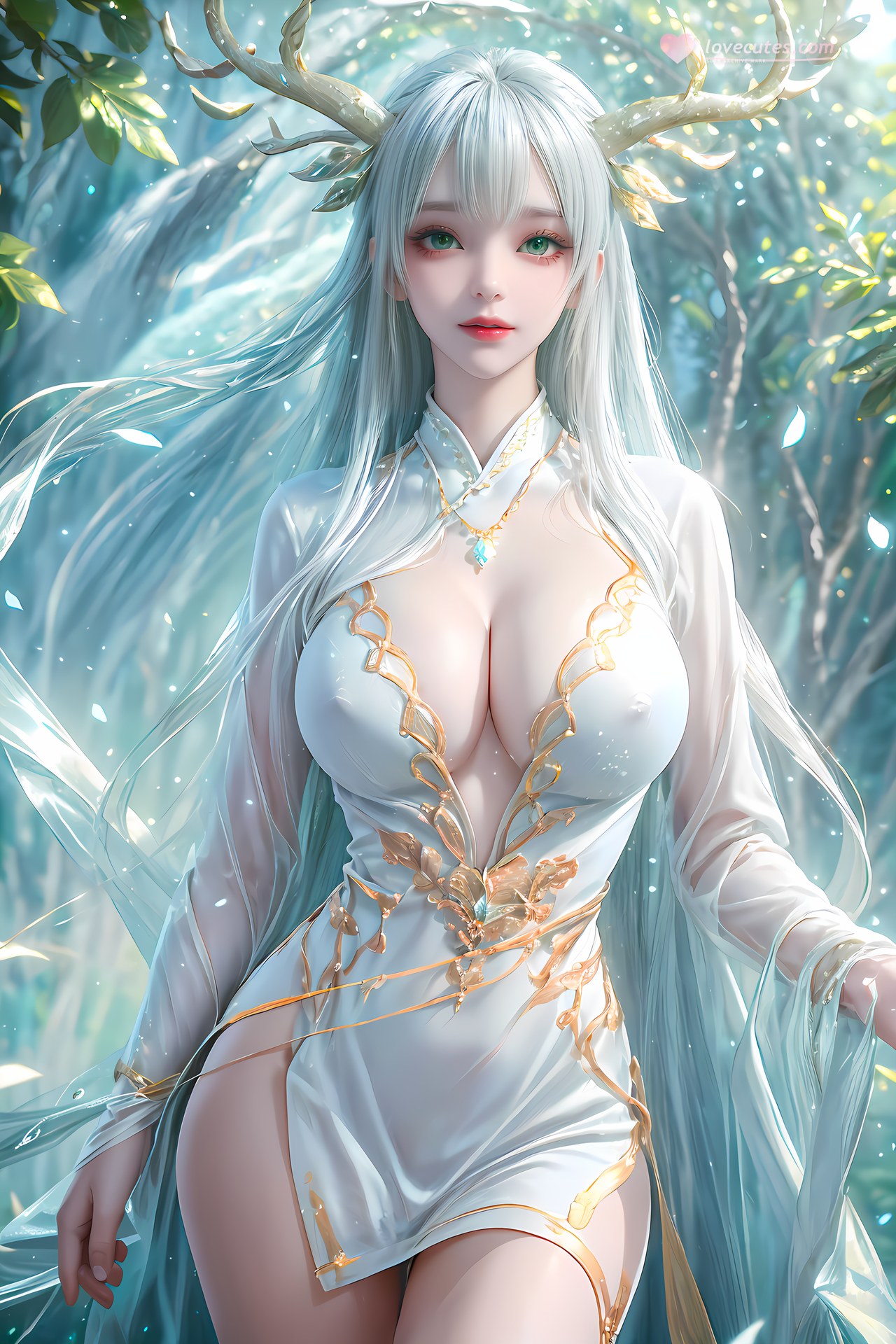 AI Nudes - 虛天神藤：白髮鹿角森林水景露穴圖集 73P