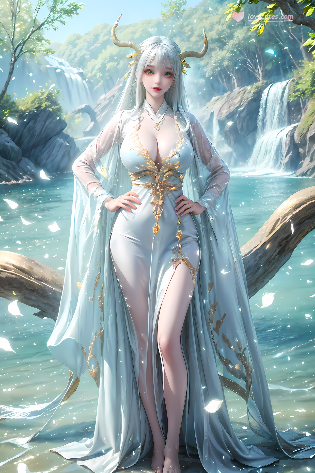 AI Nudes - 虛天神藤：白髮鹿角森林水景露穴圖集 73P