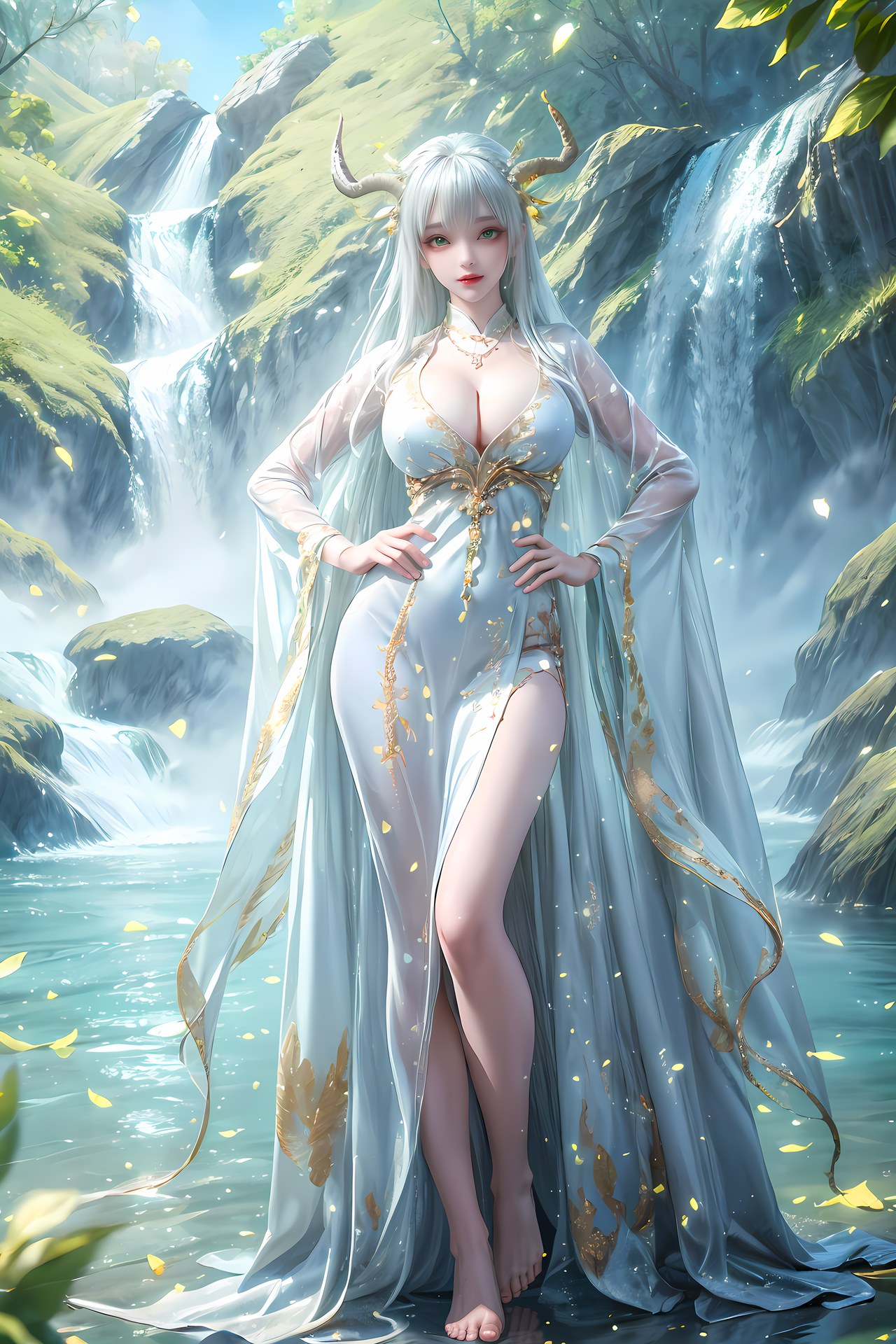AI Nudes - 虛天神藤：白髮鹿角森林水景露穴圖集 73P