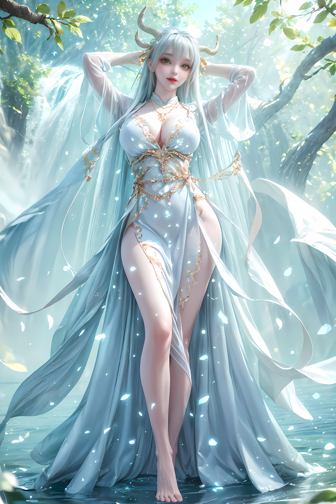 AI Nudes - 虛天神藤：白髮鹿角森林水景露穴圖集 73P