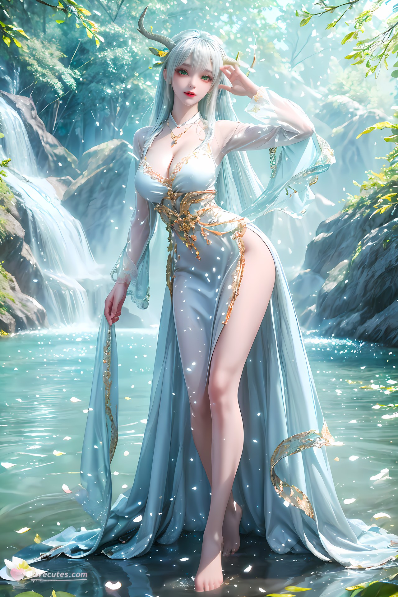 AI Nudes - 虛天神藤：白髮鹿角森林水景露穴圖集 73P