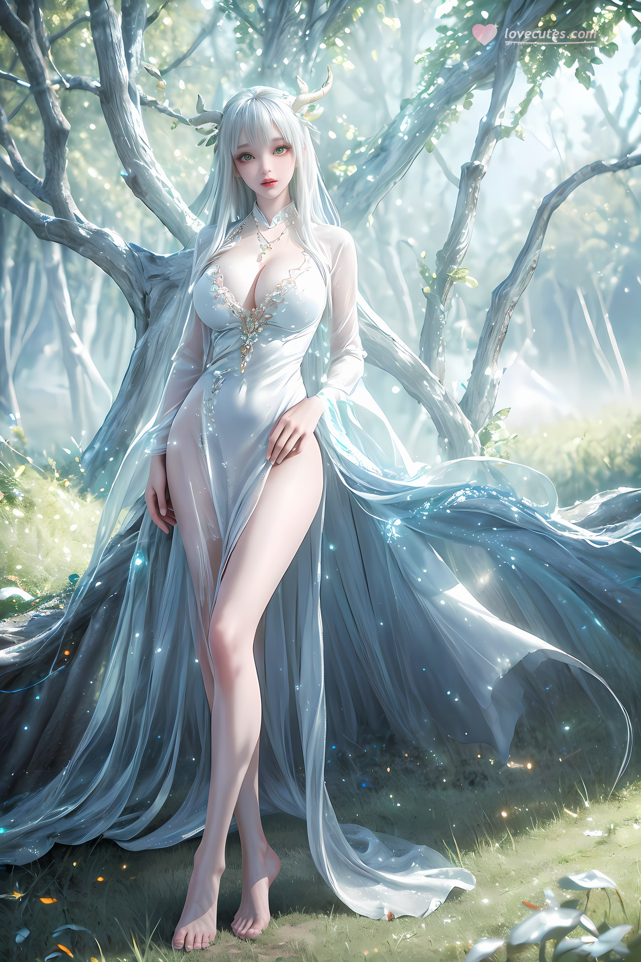 AI Nudes - 虛天神藤：白髮鹿角森林水景露穴圖集 73P