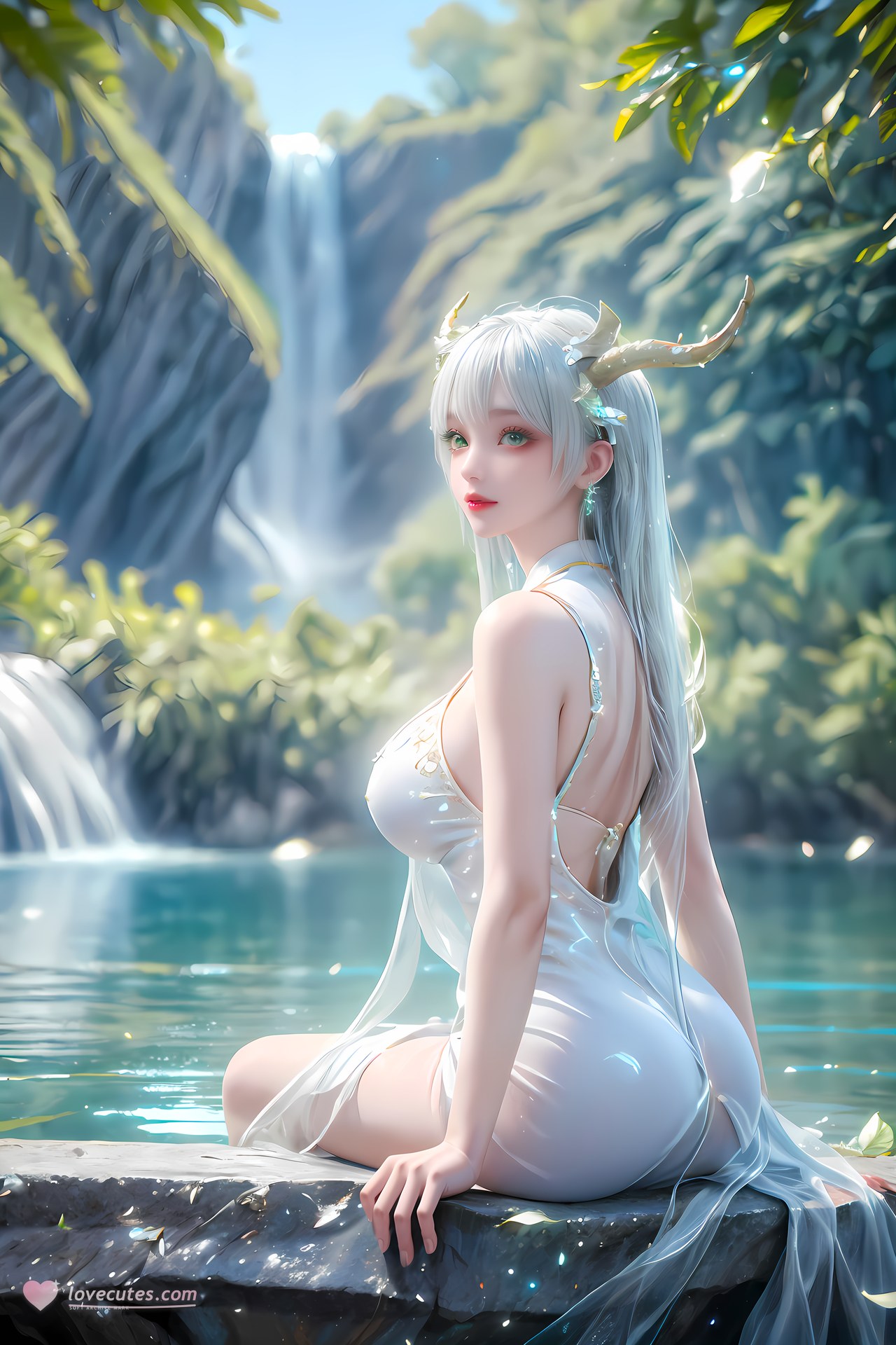 AI Nudes - 虛天神藤：白髮鹿角森林水景露穴圖集 73P