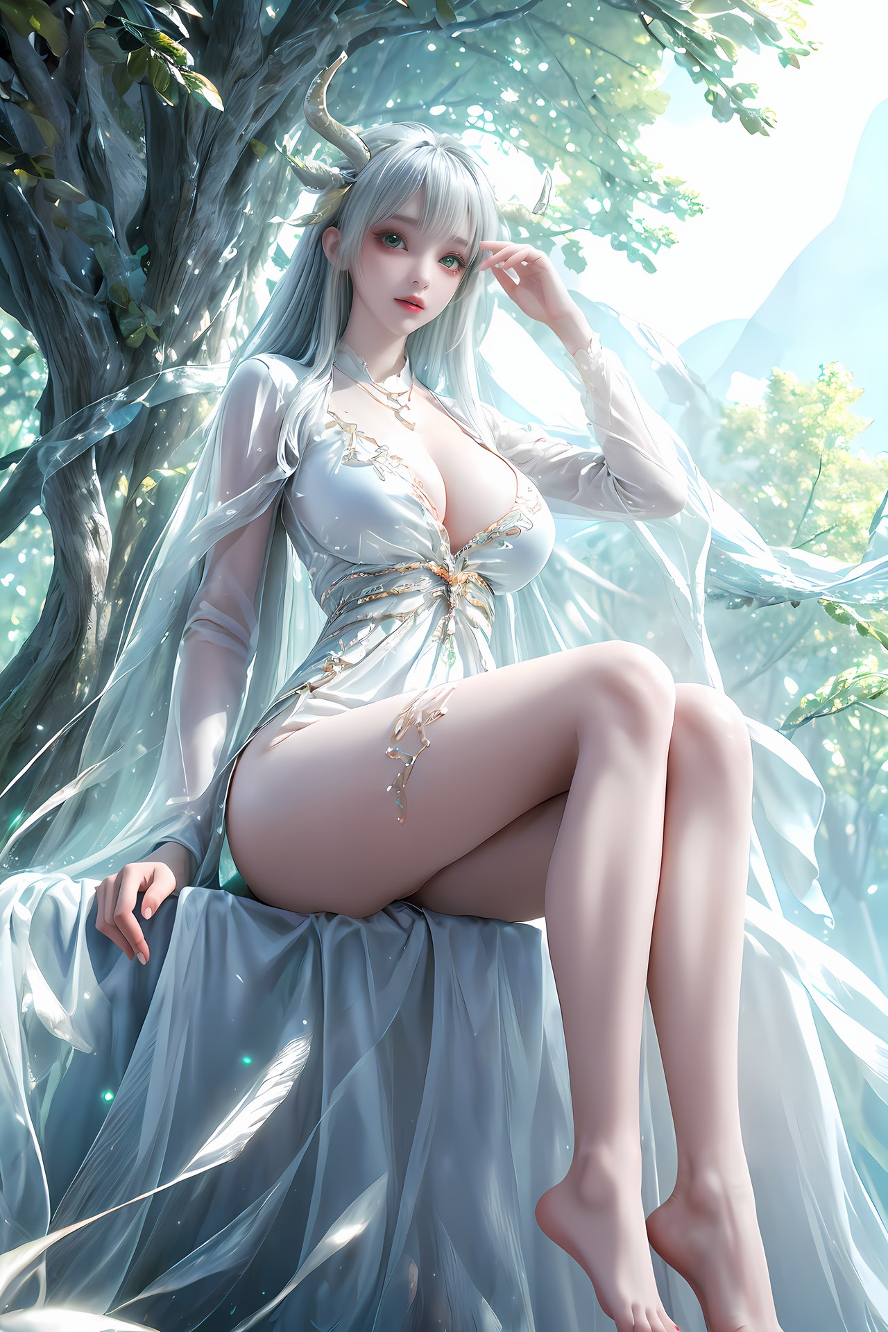 AI Nudes - 虛天神藤：白髮鹿角森林水景露穴圖集 73P
